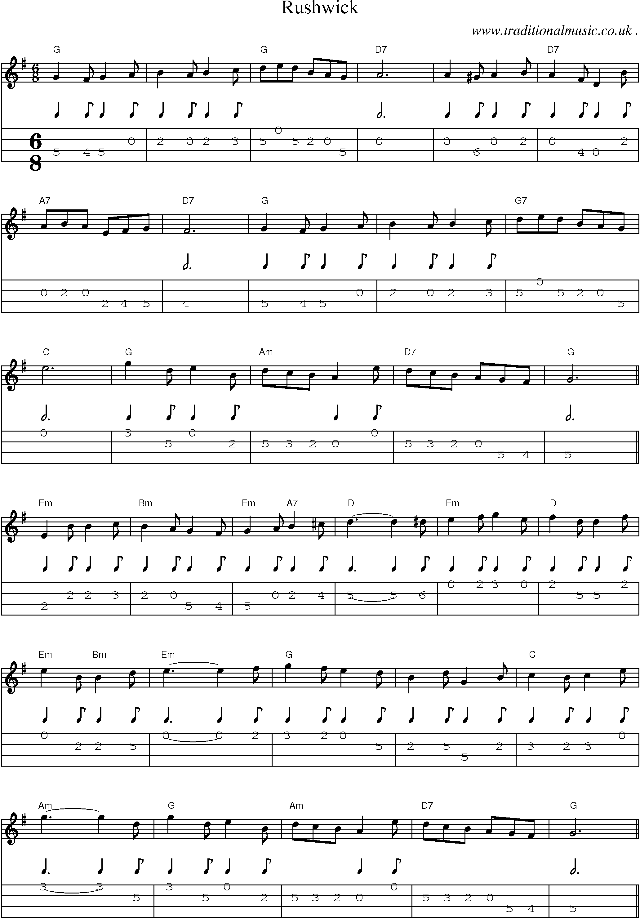 Sheet-Music and Mandolin Tabs for Rushwick