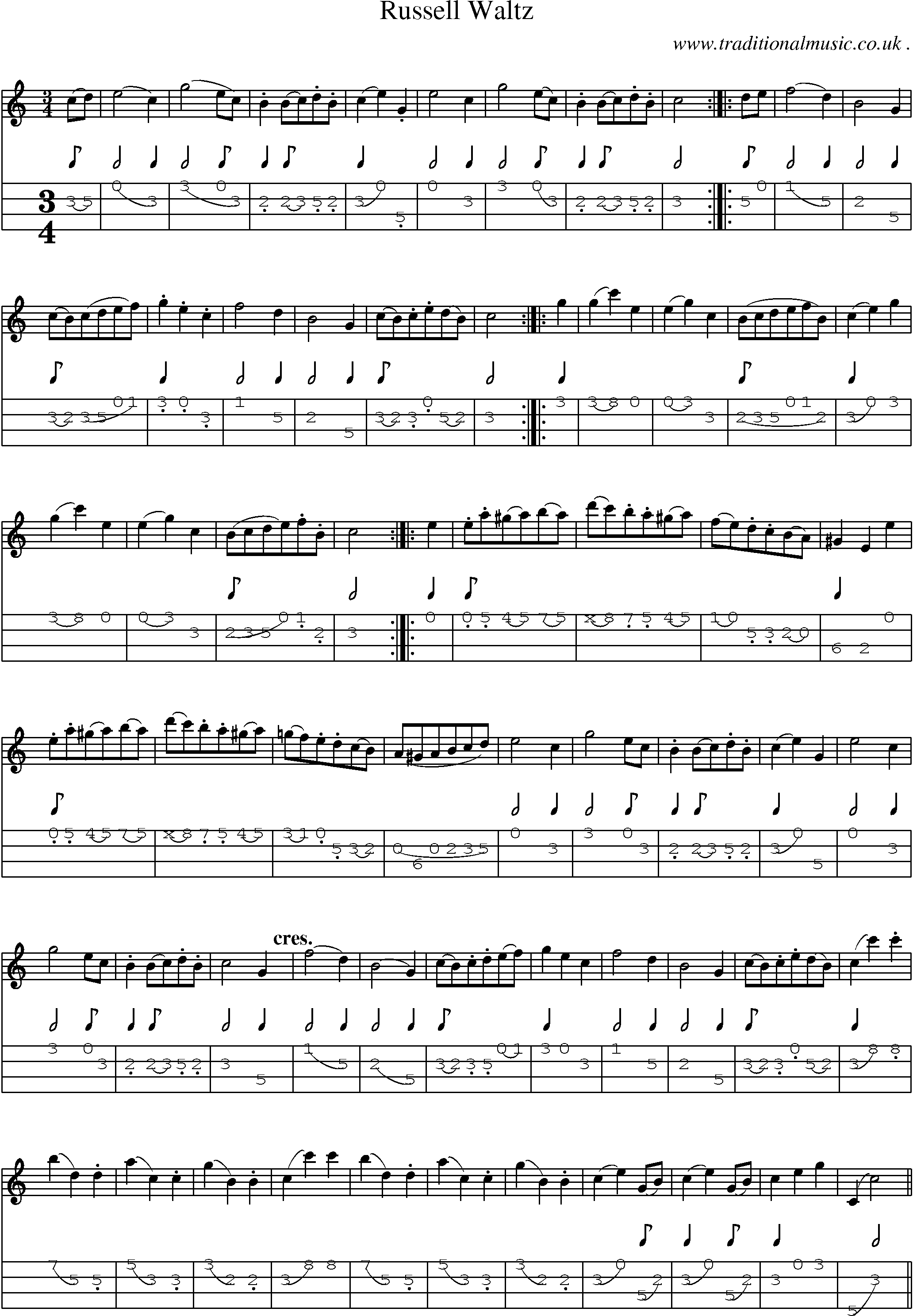 Sheet-Music and Mandolin Tabs for Russell Waltz