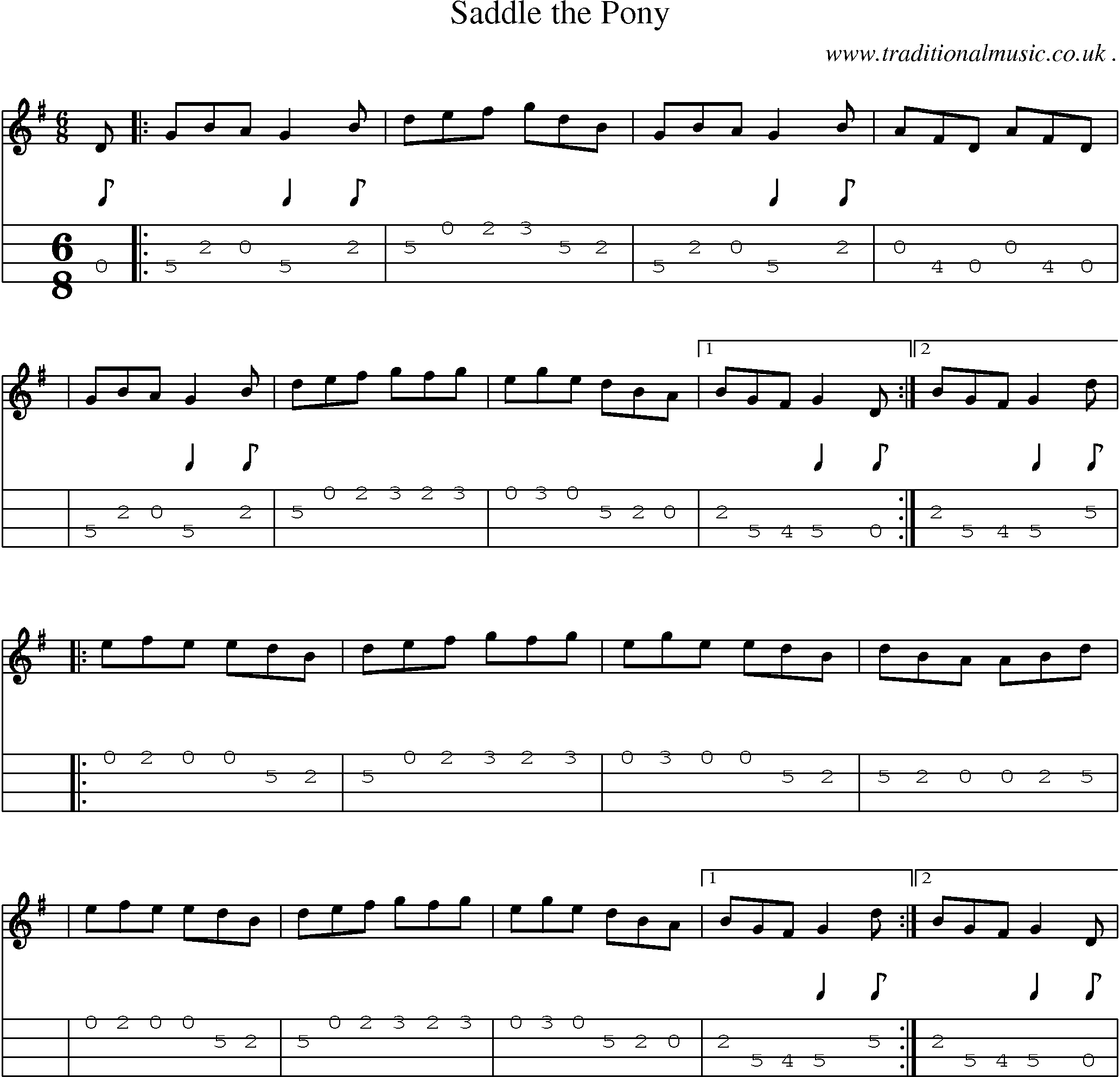 Sheet-Music and Mandolin Tabs for Saddle The Pony