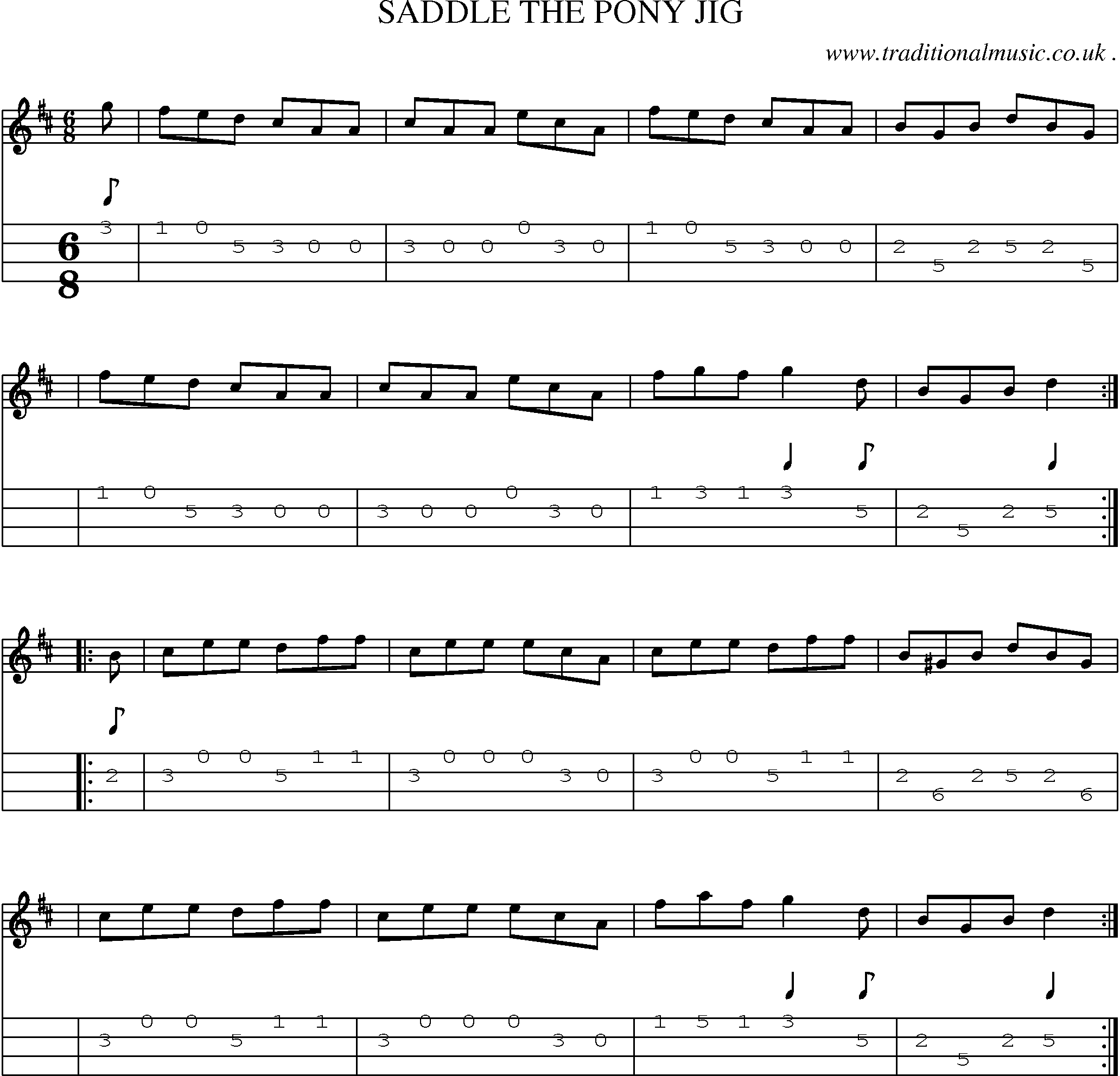Sheet-Music and Mandolin Tabs for Saddle The Pony Jig