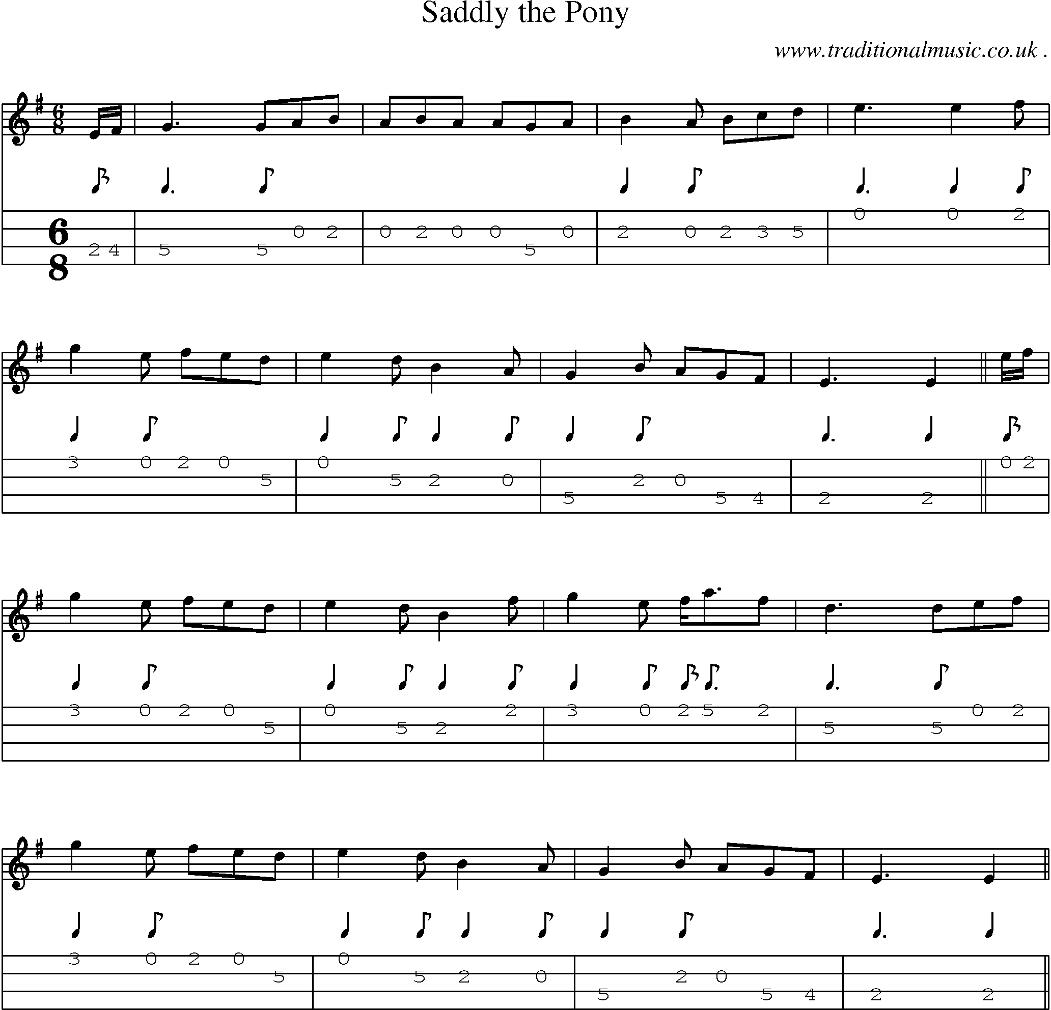 Sheet-Music and Mandolin Tabs for Saddly The Pony