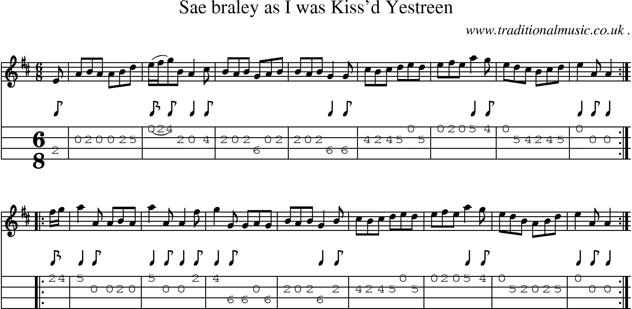 Sheet-Music and Mandolin Tabs for Sae Braley As I Was Kissd Yestreen