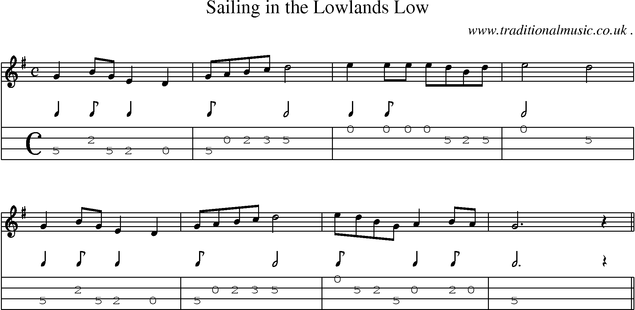 Sheet-Music and Mandolin Tabs for Sailing In The Lowlands Low