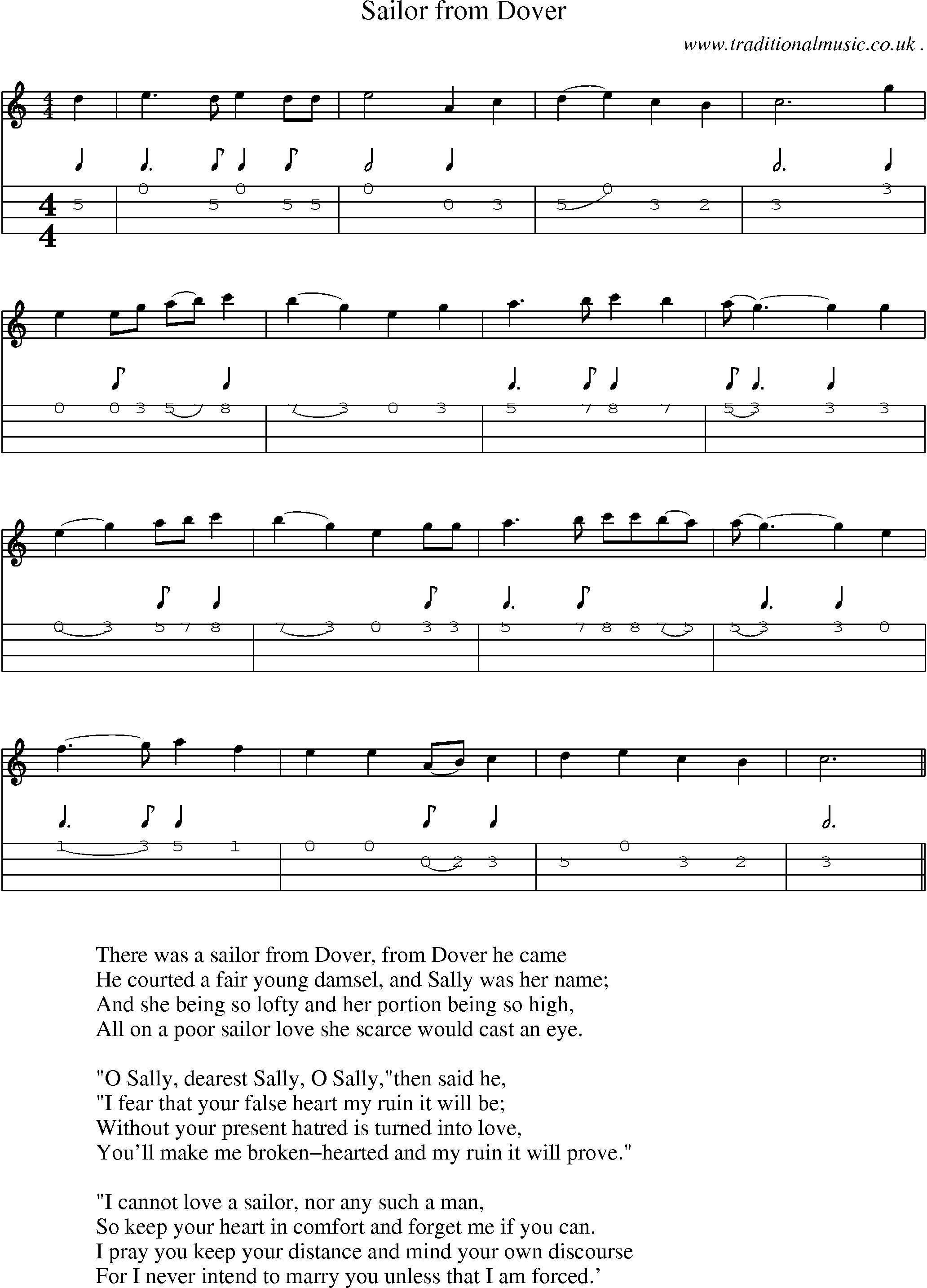 Sheet-Music and Mandolin Tabs for Sailor From Dover