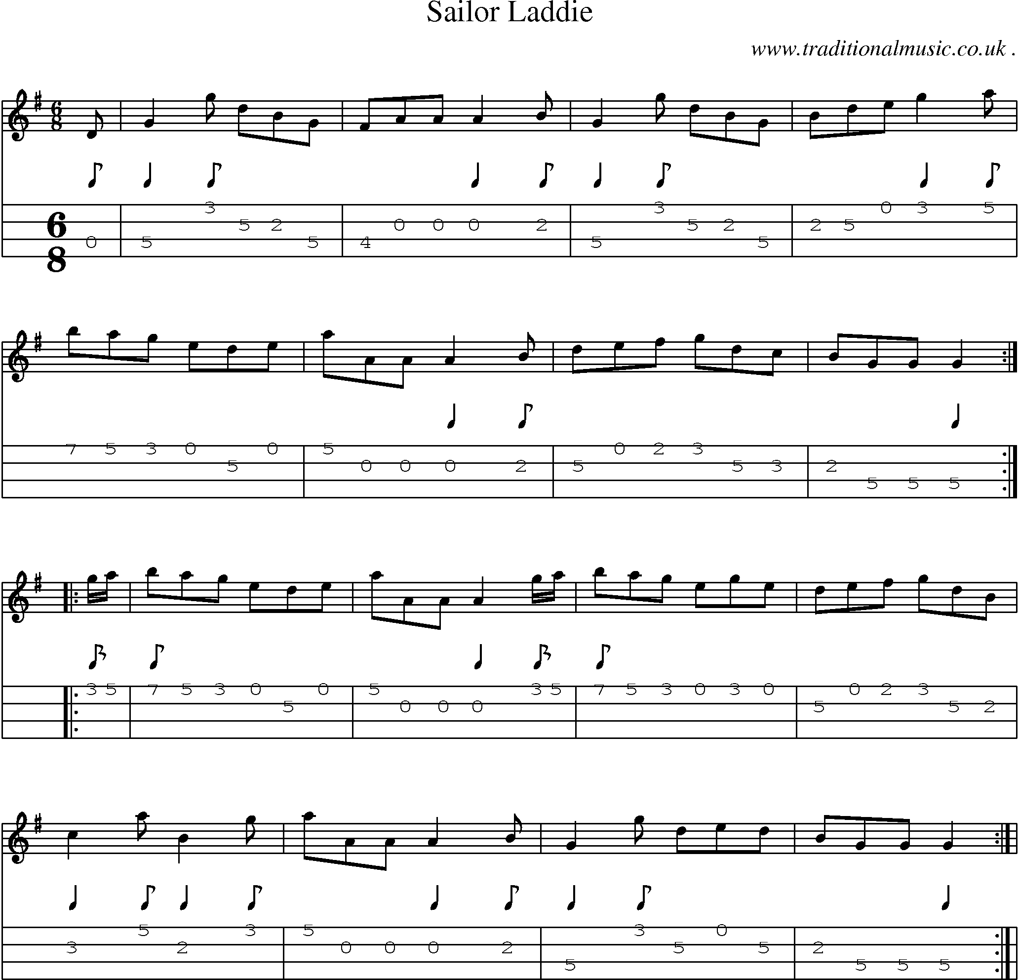 Sheet-Music and Mandolin Tabs for Sailor Laddie