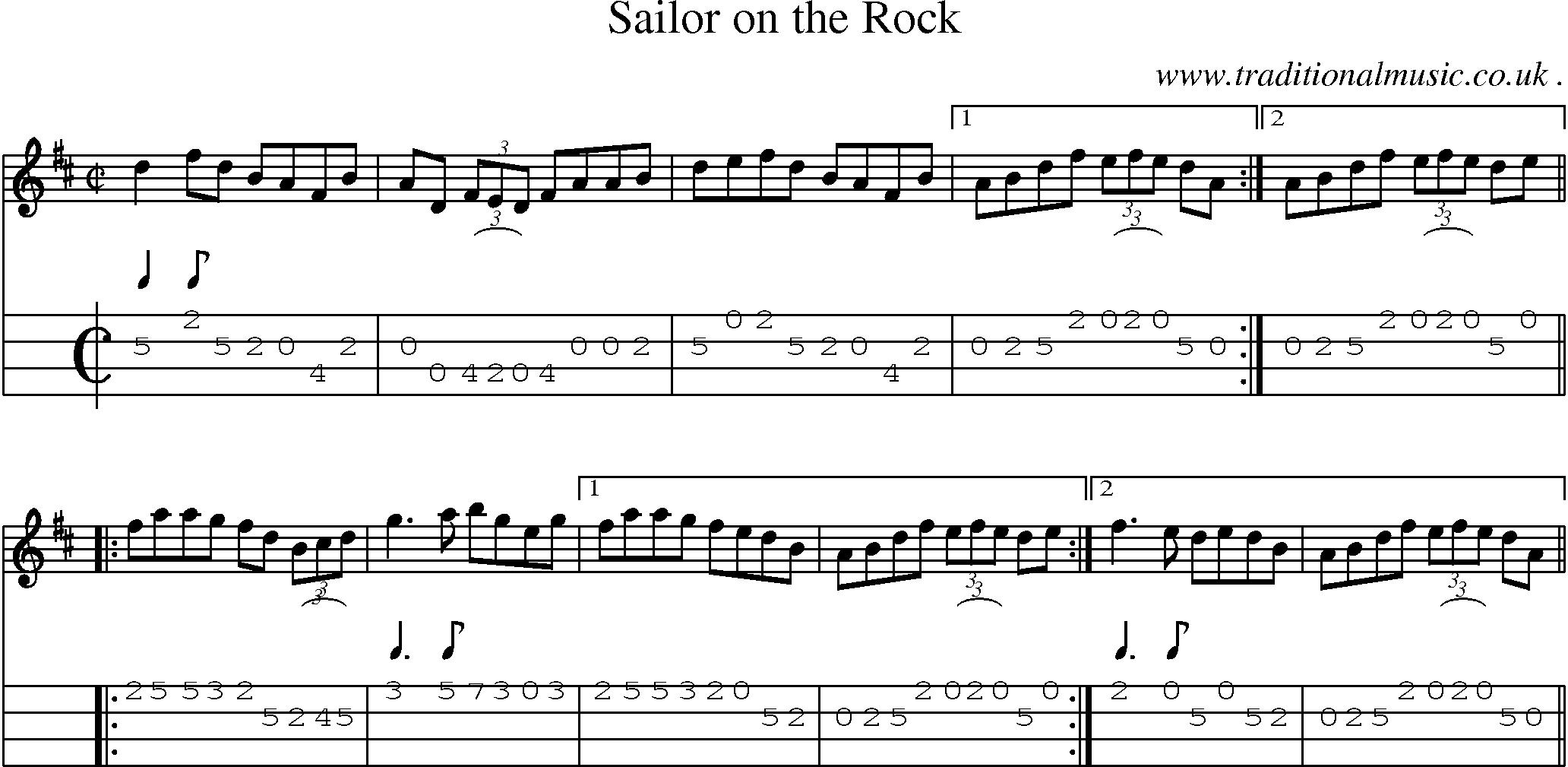 Sheet-Music and Mandolin Tabs for Sailor On The Rock