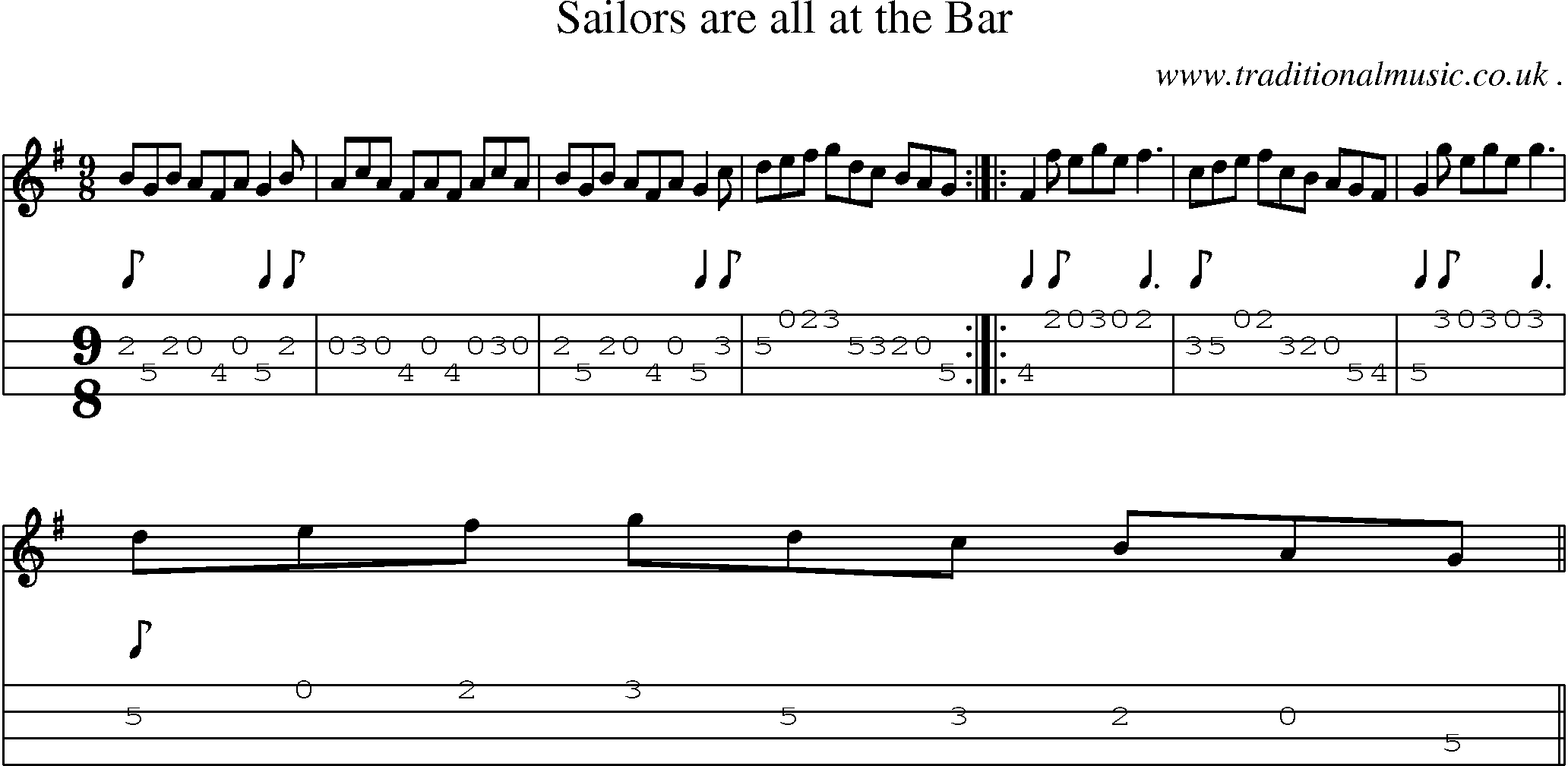 Sheet-Music and Mandolin Tabs for Sailors Are All At The Bar