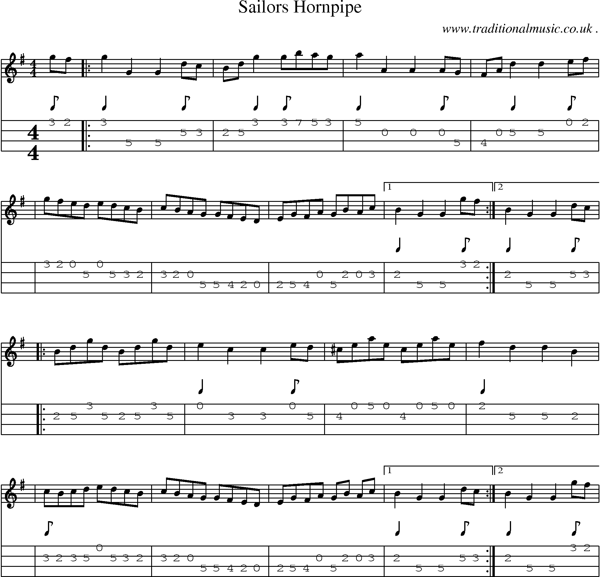 Sheet-Music and Mandolin Tabs for Sailors Hornpipe