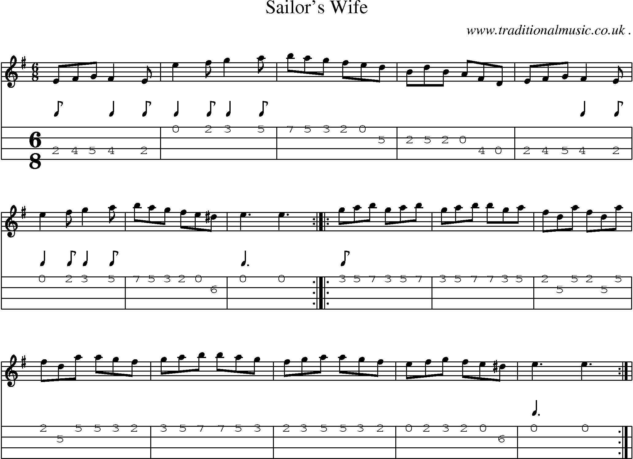 Sheet-Music and Mandolin Tabs for Sailors Wife
