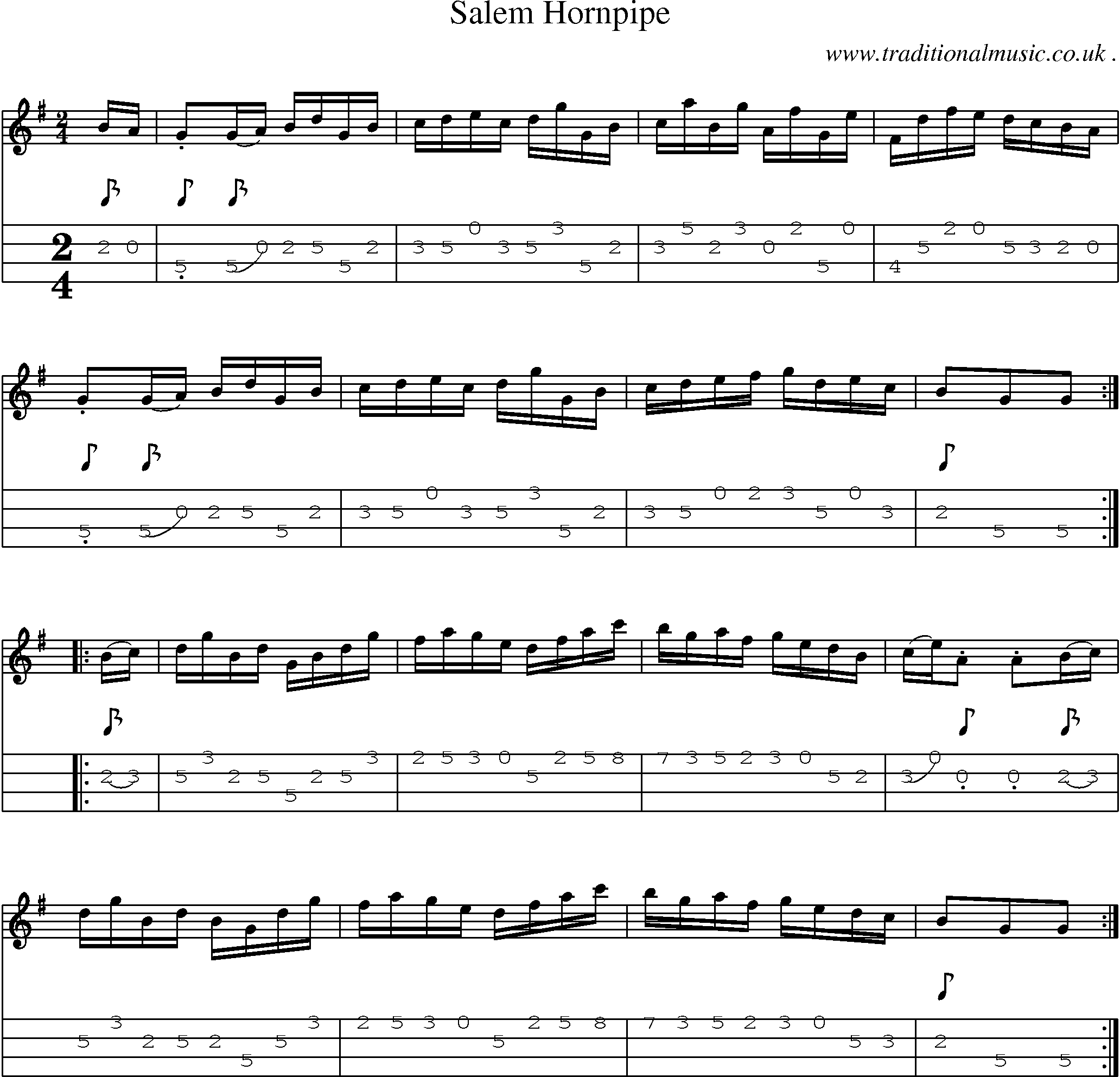 Sheet-Music and Mandolin Tabs for Salem Hornpipe