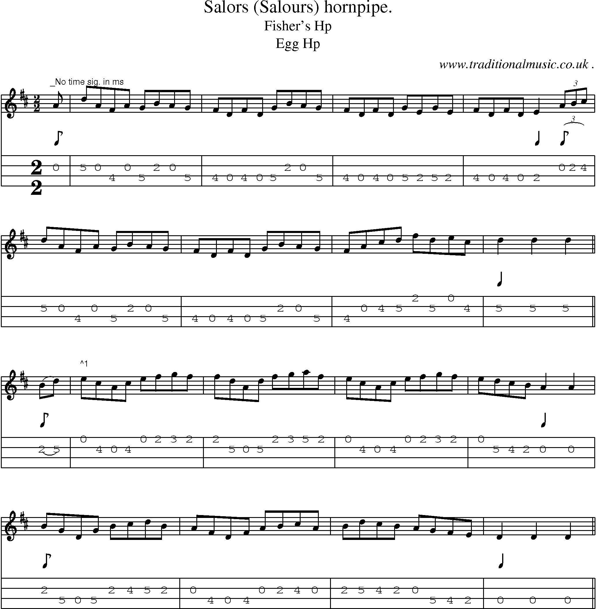 Sheet-Music and Mandolin Tabs for Salors (salours) Hornpipe