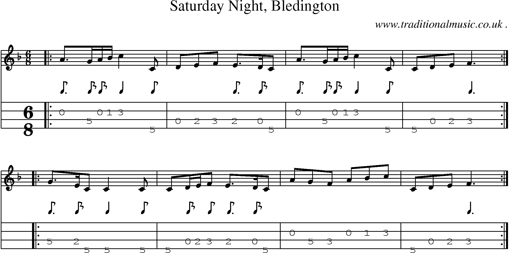 Sheet-Music and Mandolin Tabs for Saturday Night Bledington