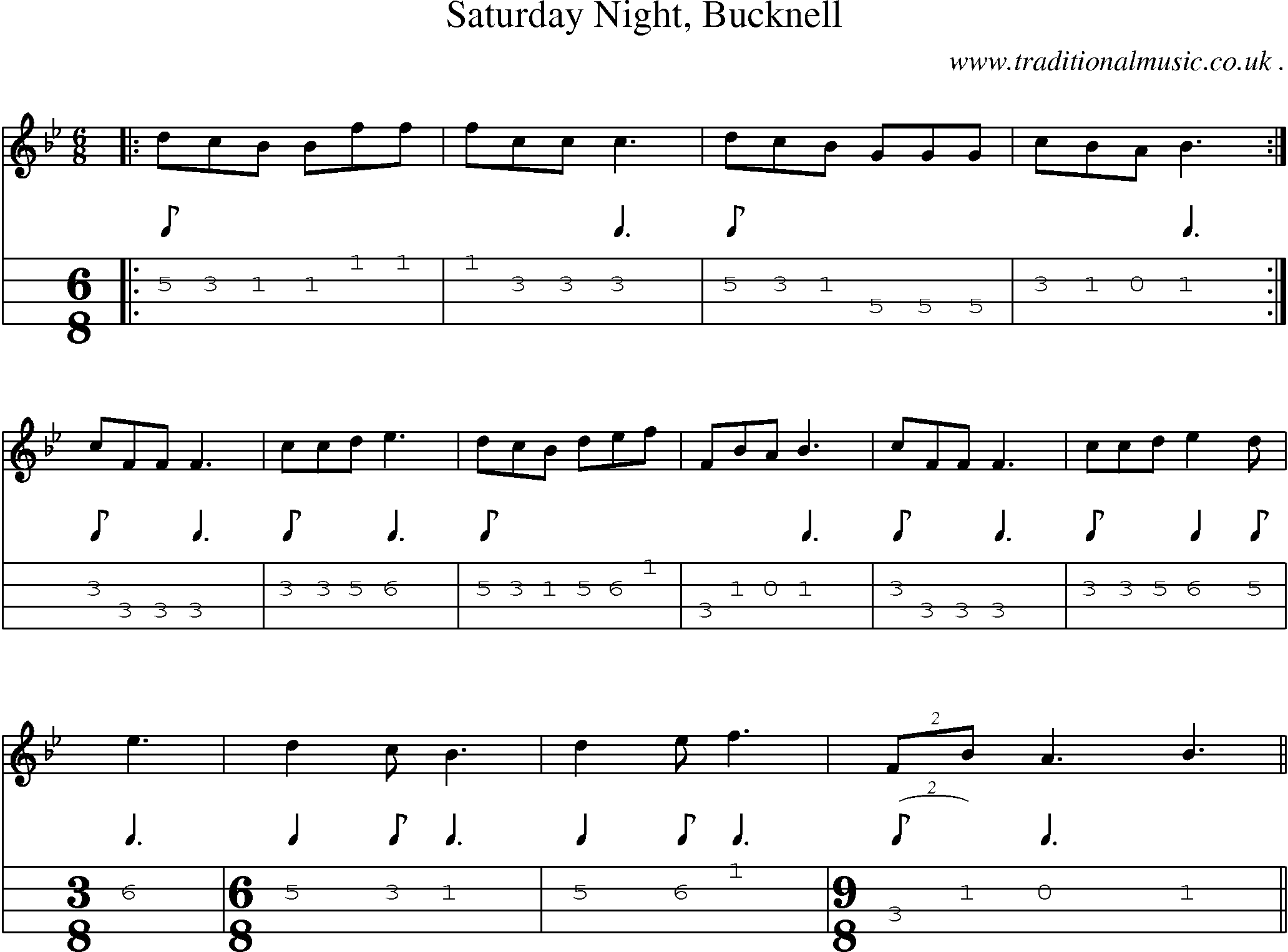 Sheet-Music and Mandolin Tabs for Saturday Night Bucknell