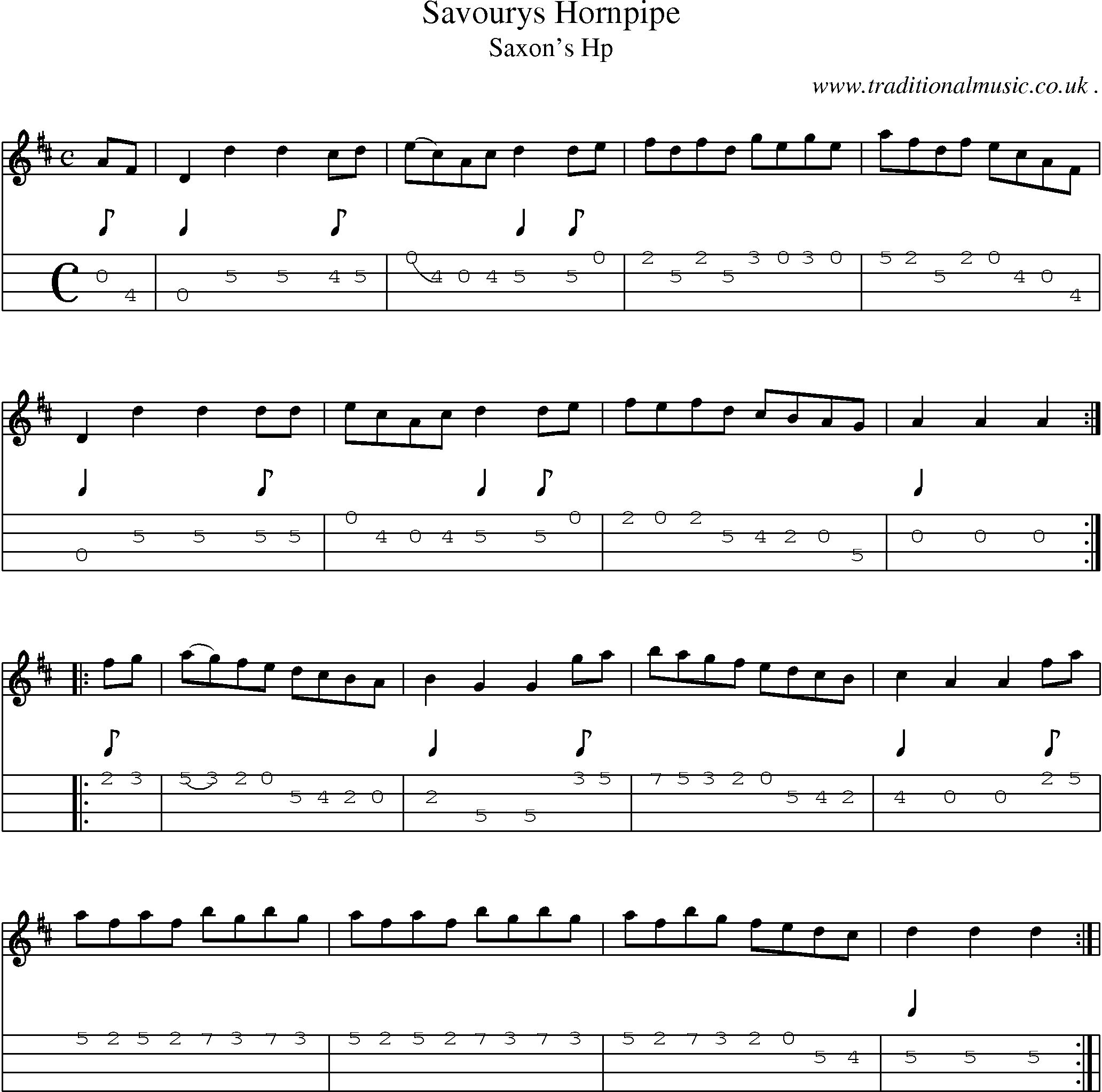 Sheet-Music and Mandolin Tabs for Savourys Hornpipe