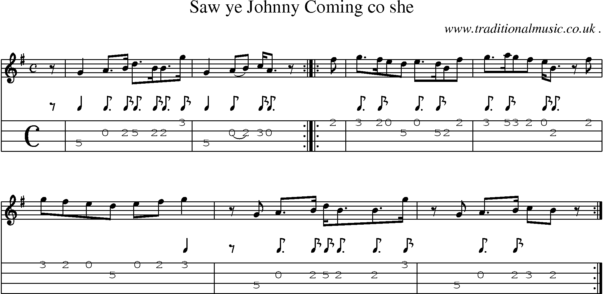 Sheet-Music and Mandolin Tabs for Saw Ye Johnny Coming Co She