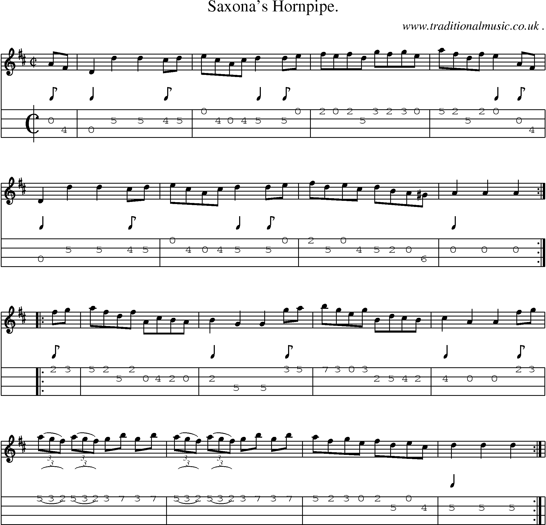 Sheet-Music and Mandolin Tabs for Saxonas Hornpipe