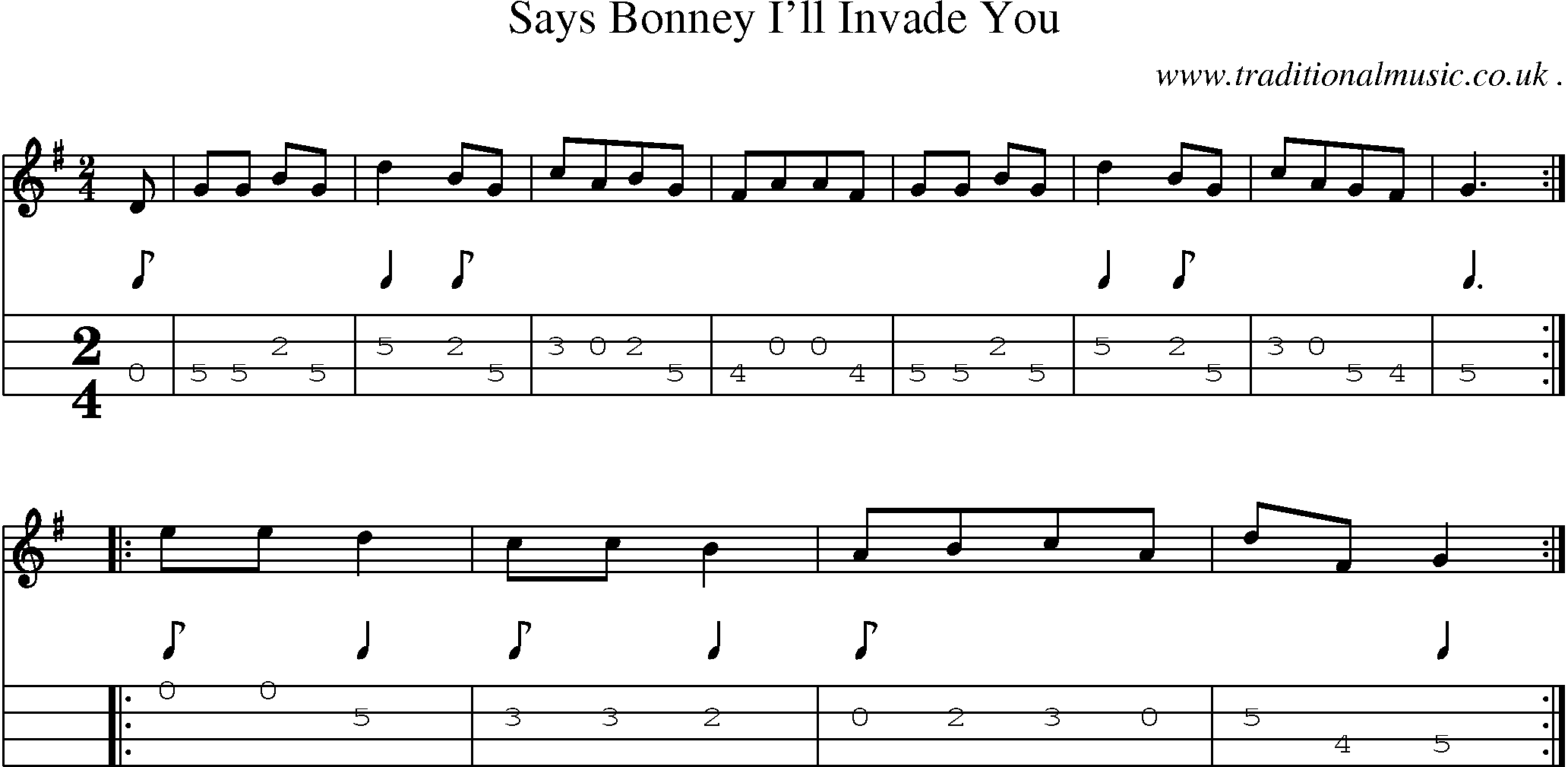Sheet-Music and Mandolin Tabs for Says Bonney Ill Invade You