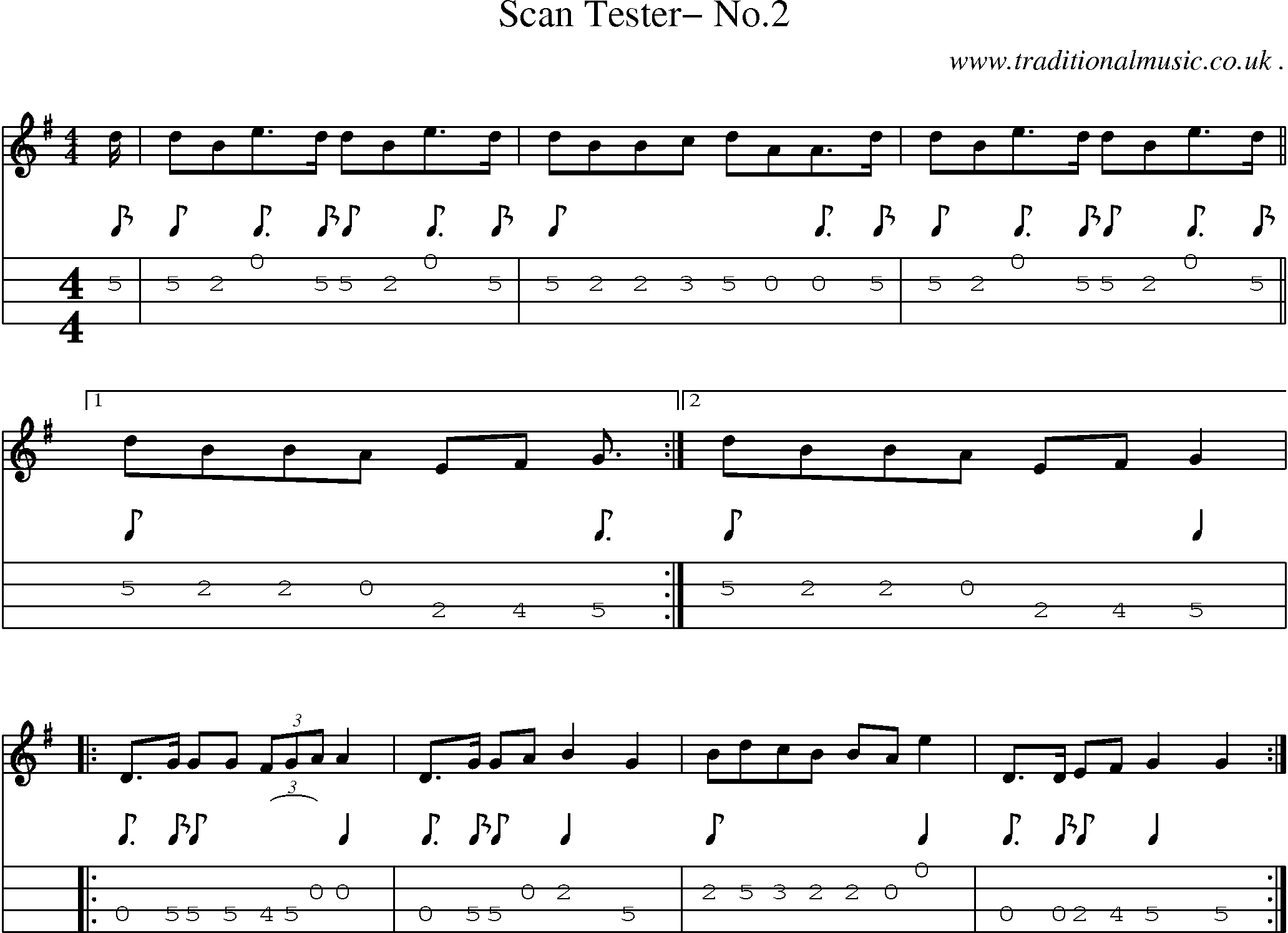 Sheet-Music and Mandolin Tabs for Scan Tester No2