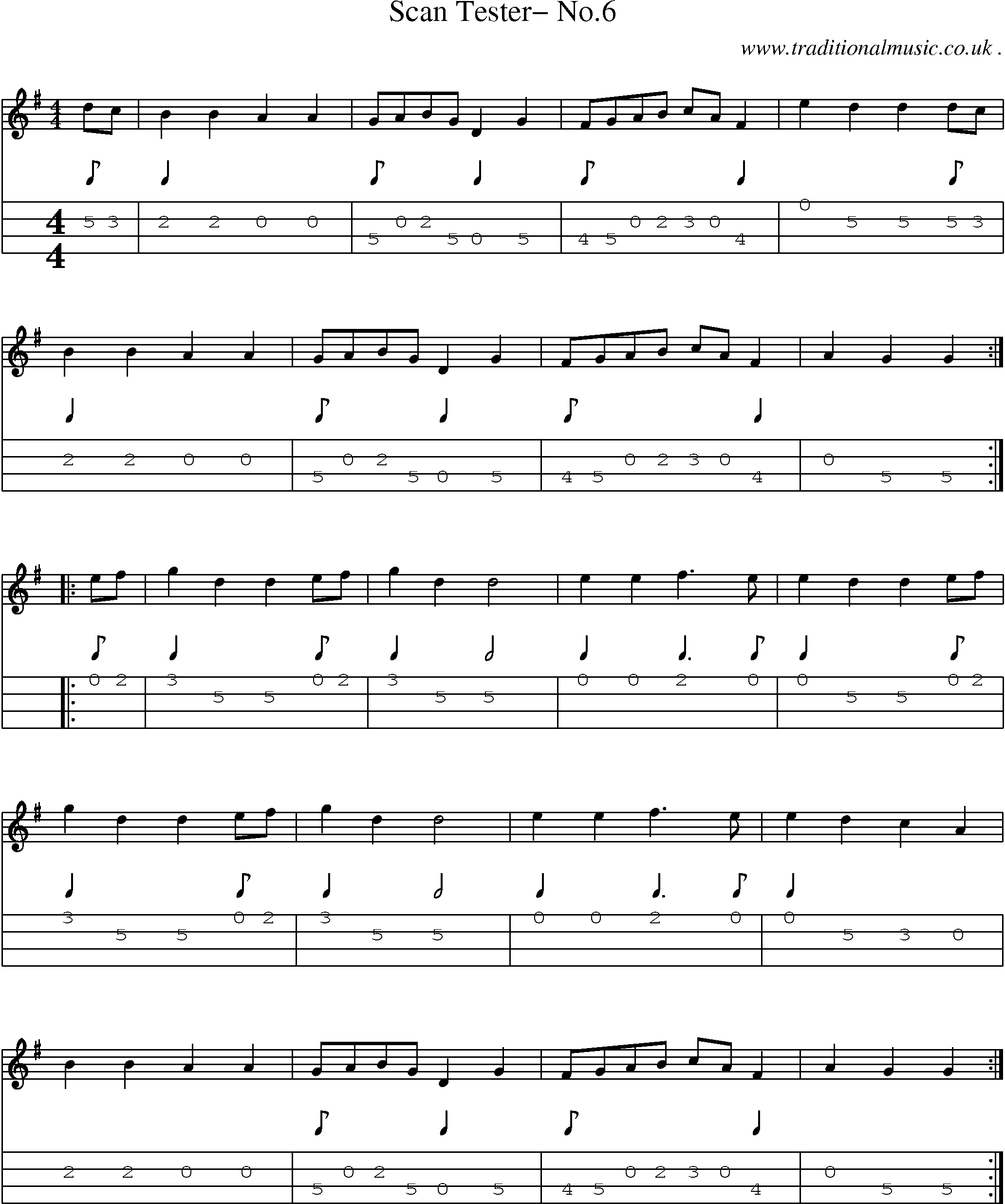 Sheet-Music and Mandolin Tabs for Scan Tester No6