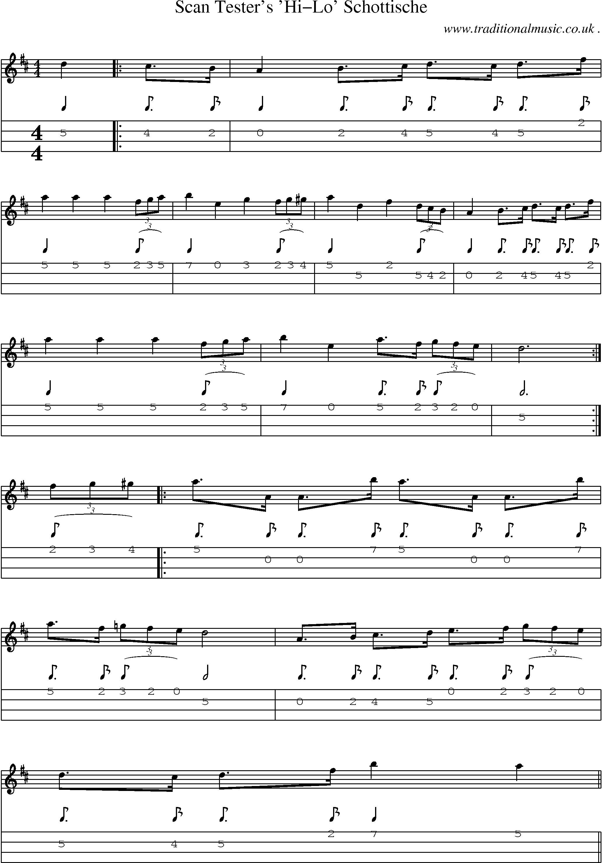 Sheet-Music and Mandolin Tabs for Scan Testers Hi-lo Schottische