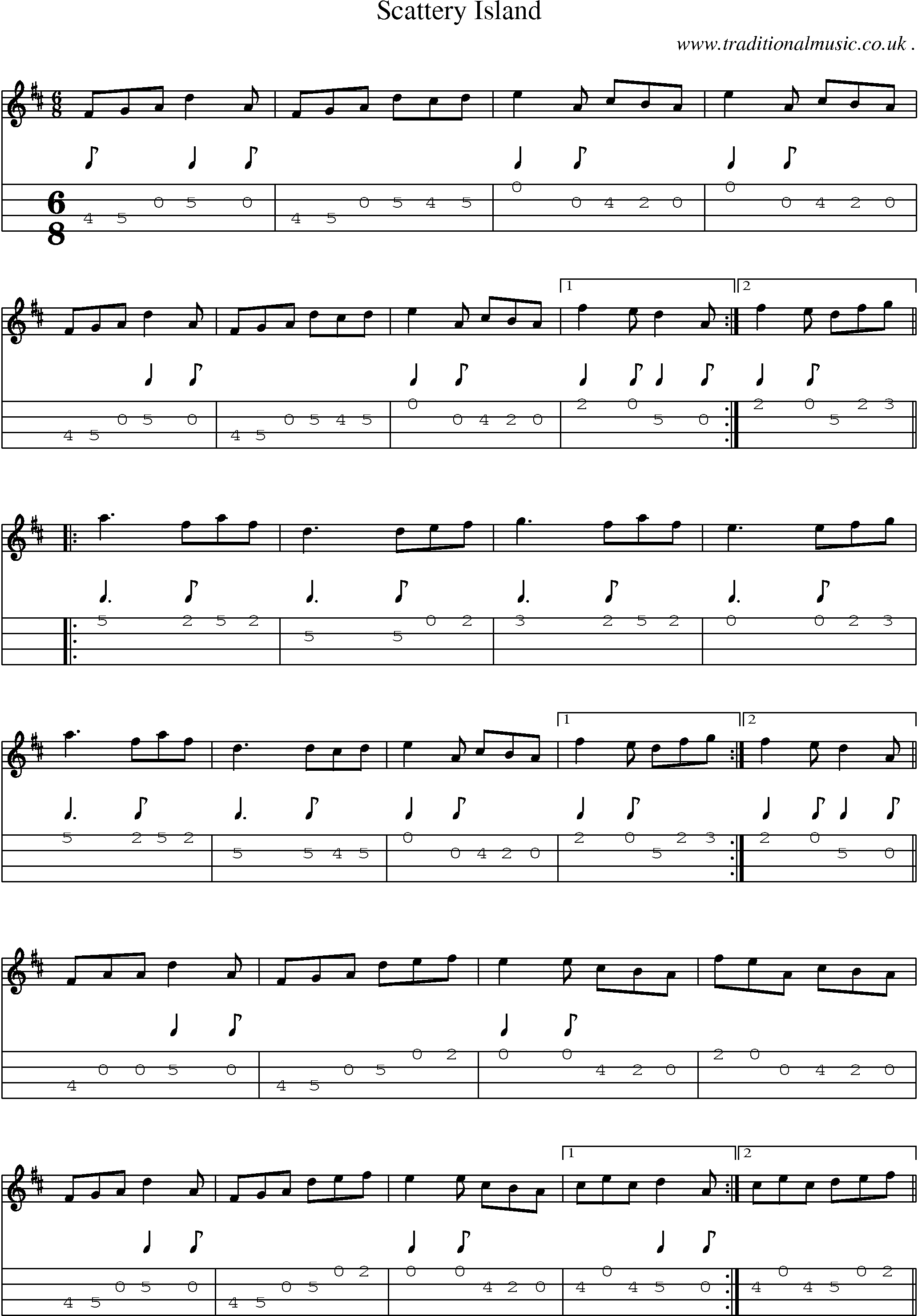 Sheet-Music and Mandolin Tabs for Scattery Island