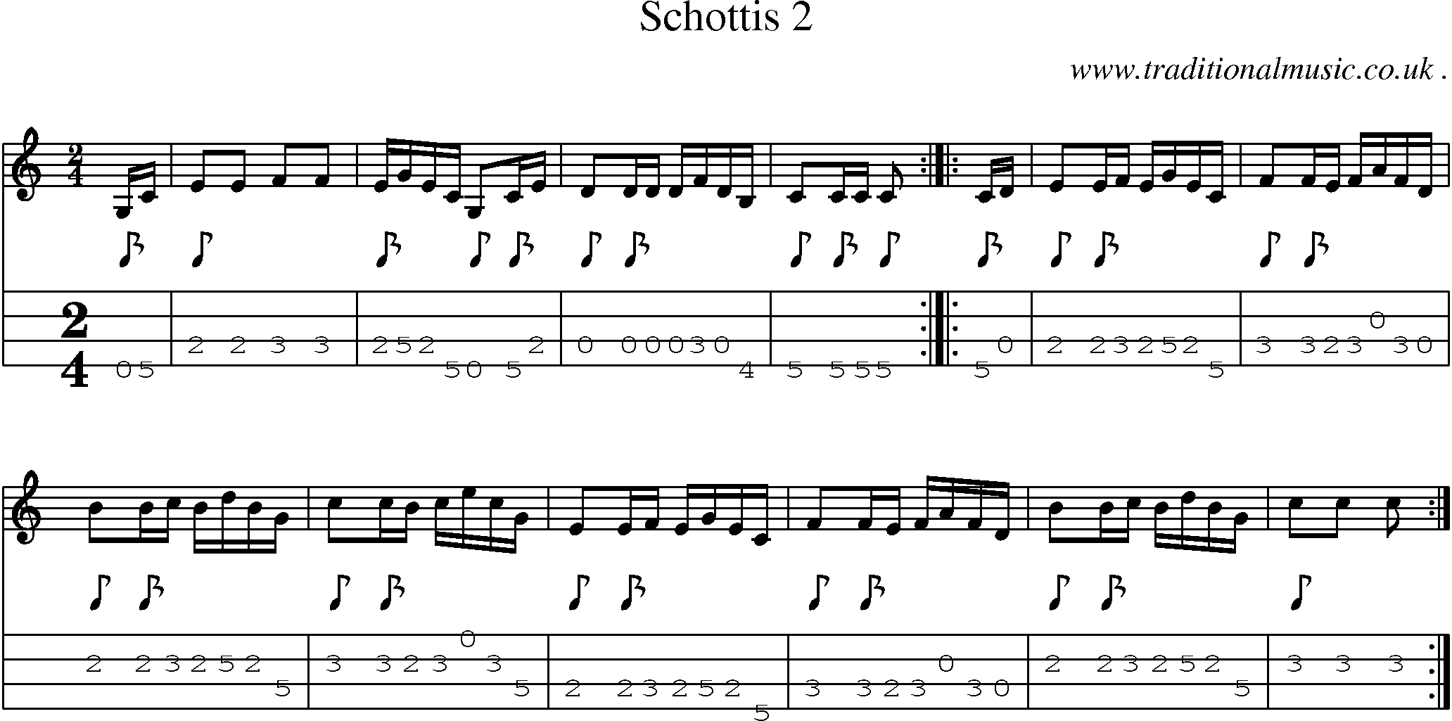 Sheet-Music and Mandolin Tabs for Schottis 2