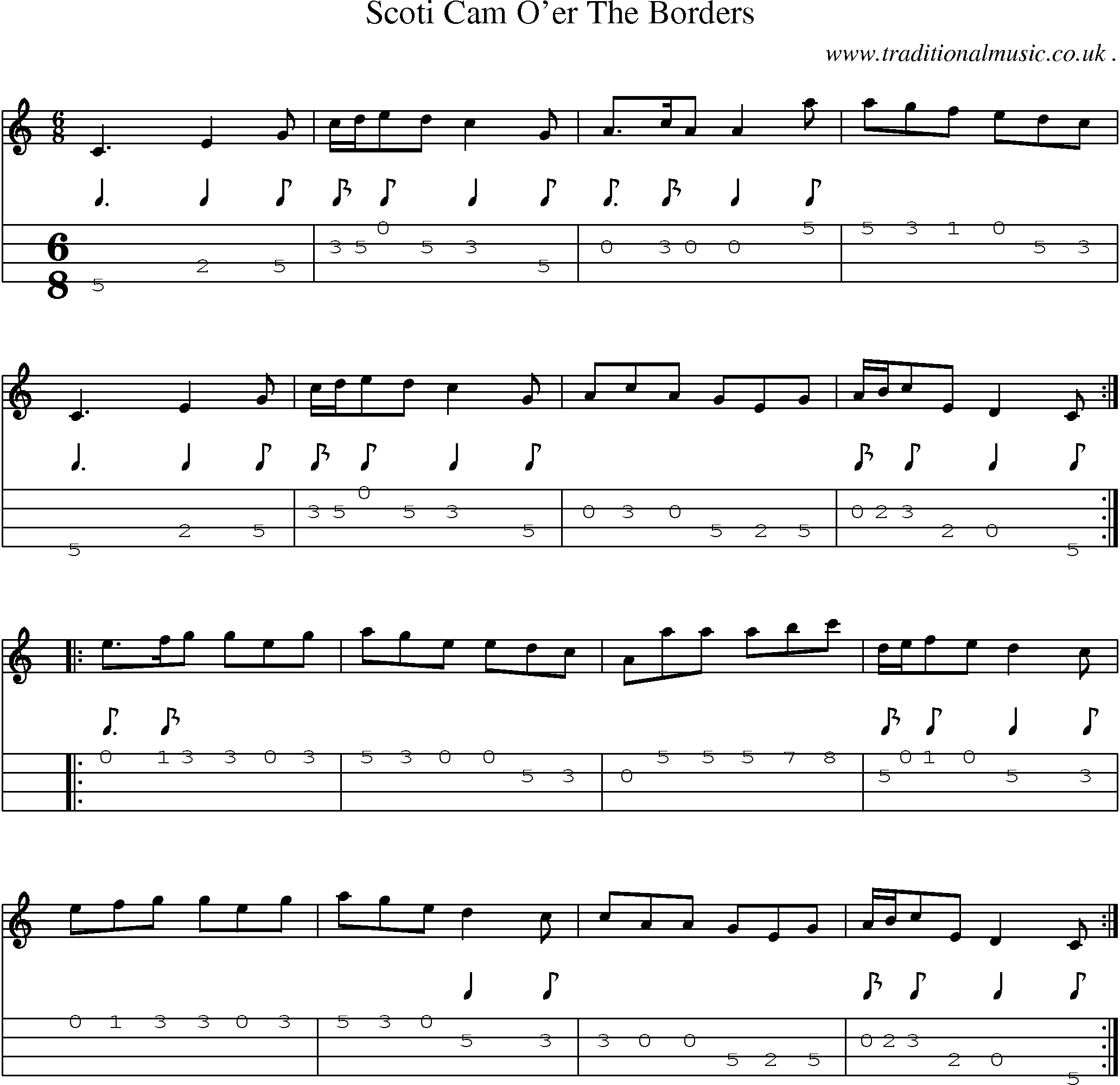 Sheet-Music and Mandolin Tabs for Scoti Cam Oer The Borders