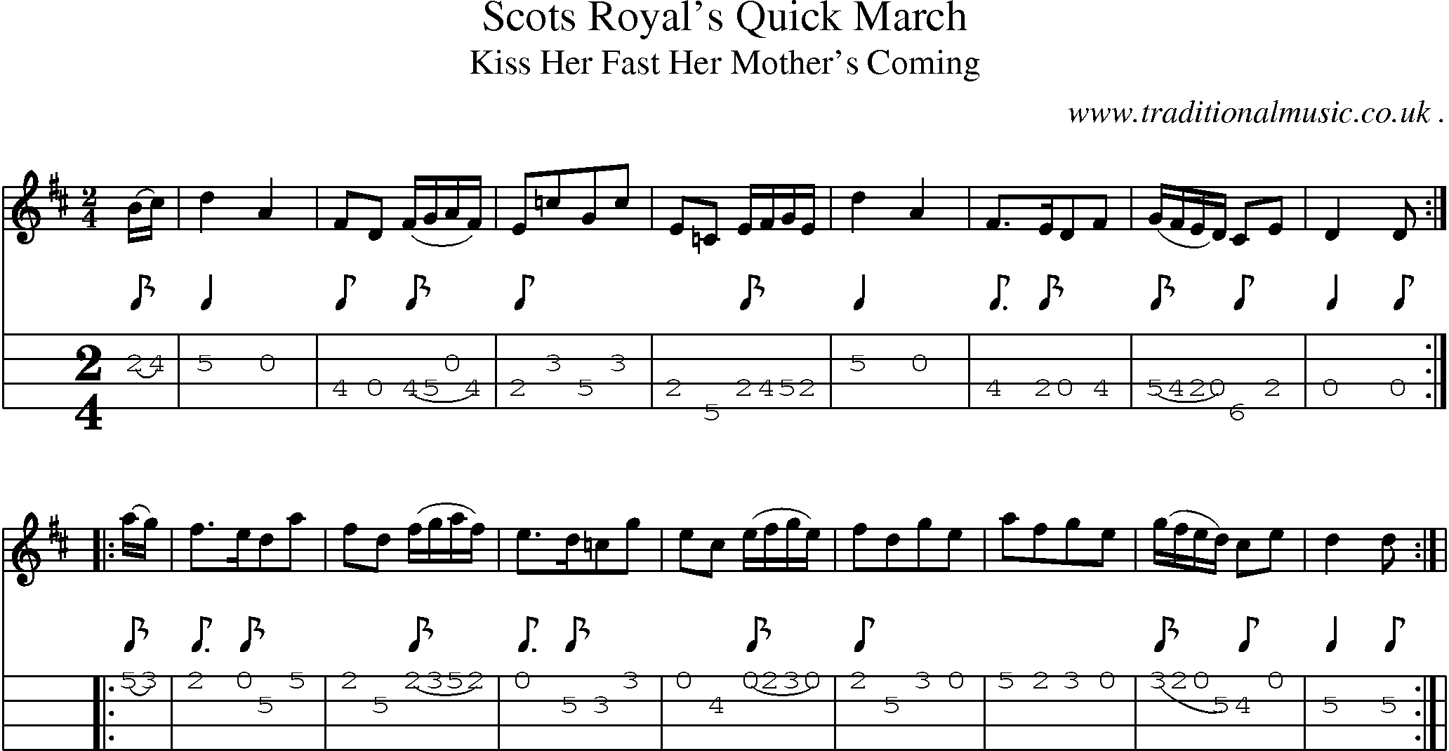 Sheet-Music and Mandolin Tabs for Scots Royals Quick March