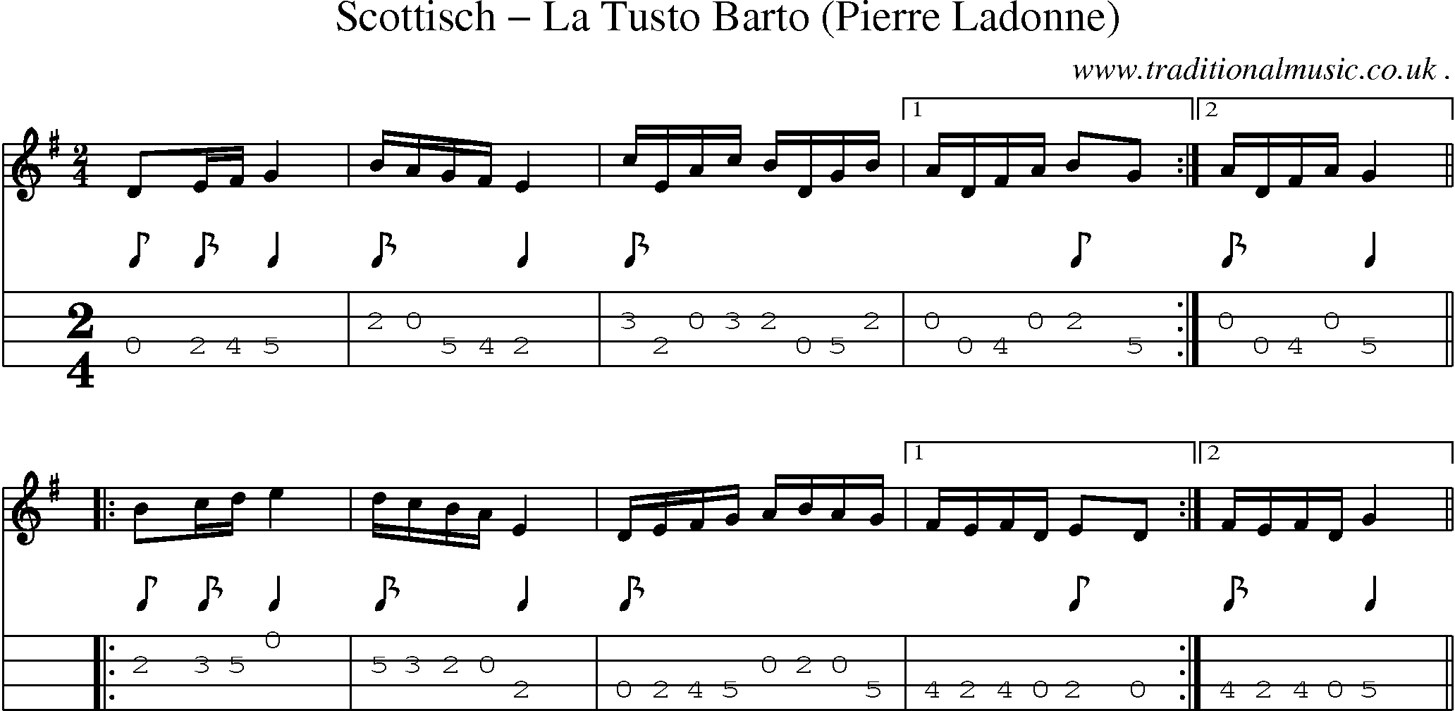Sheet-Music and Mandolin Tabs for Scottisch La Tusto Barto (pierre Ladonne)