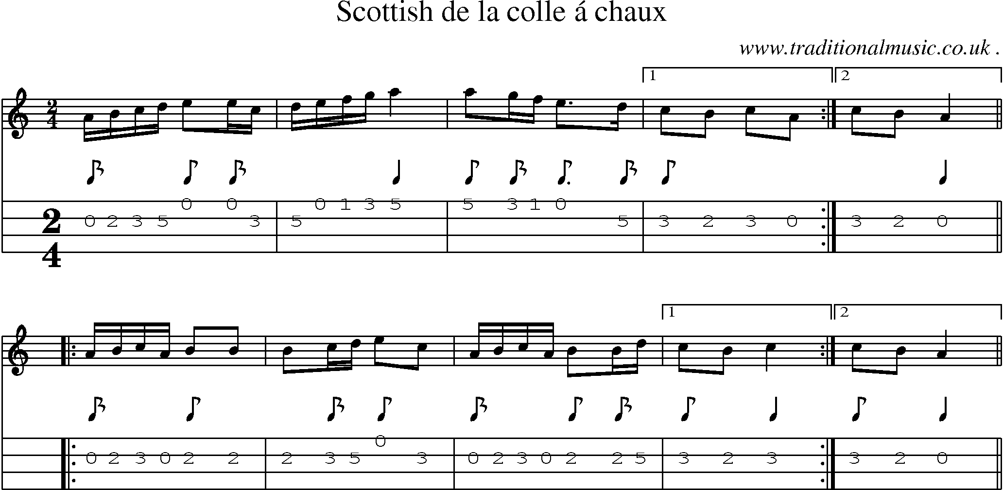 Sheet-Music and Mandolin Tabs for Scottish De La Colle A Chaux