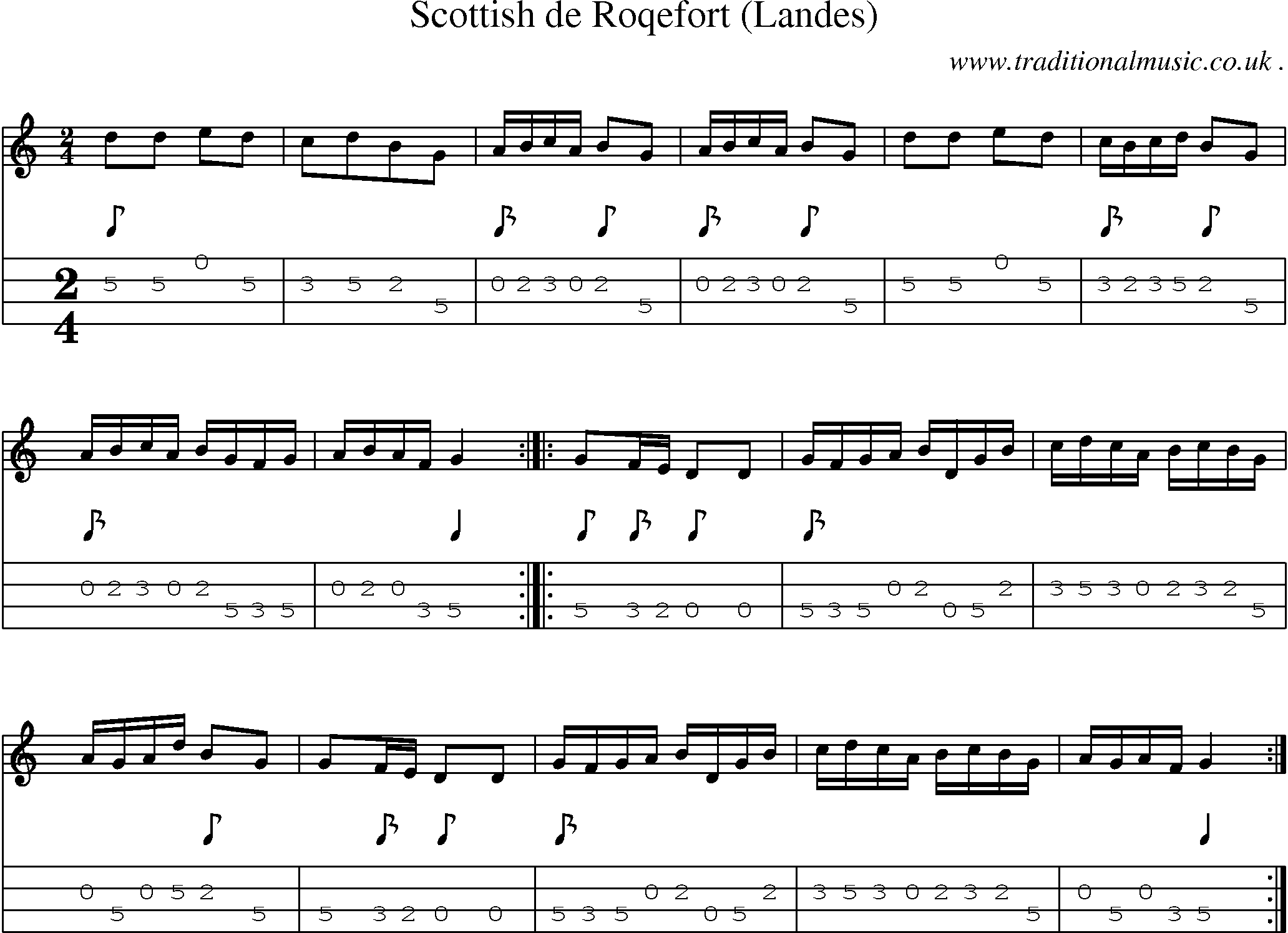 Sheet-Music and Mandolin Tabs for Scottish De Roqefort (landes)