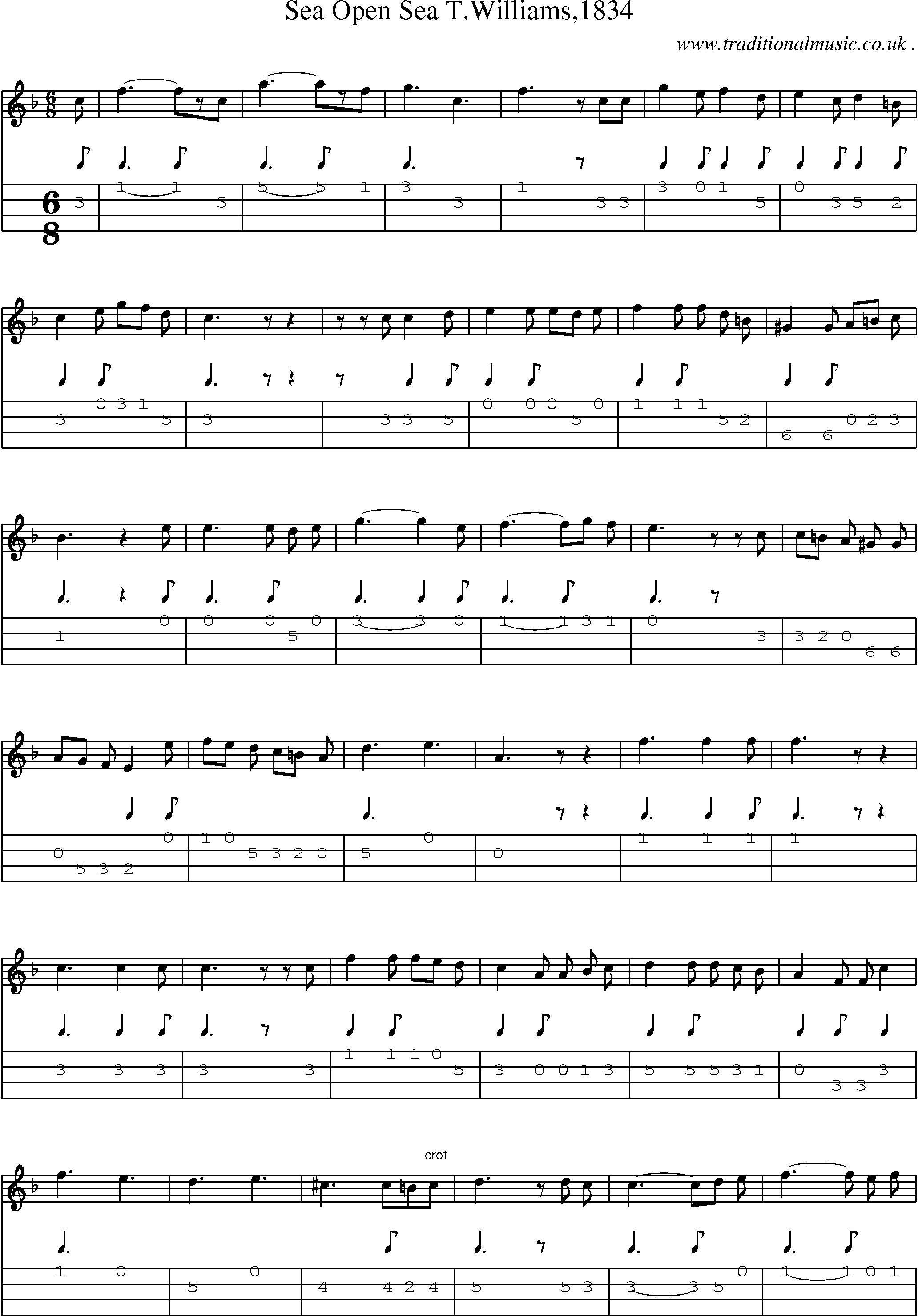 Sheet-Music and Mandolin Tabs for Sea Open Sea Twilliams1834
