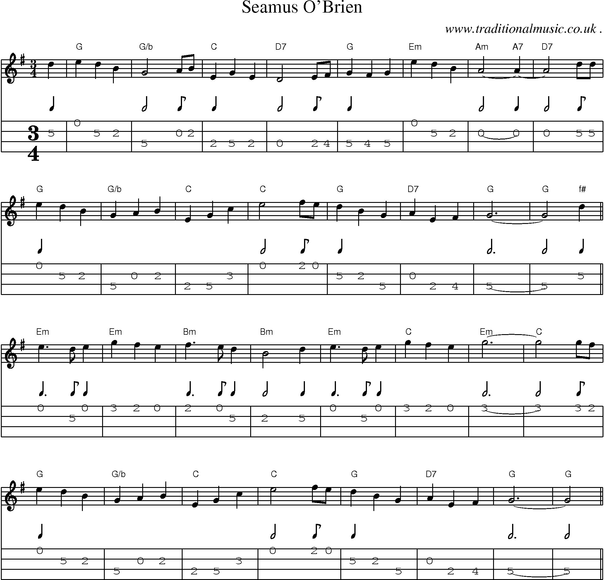 Sheet-Music and Mandolin Tabs for Seamus Obrien