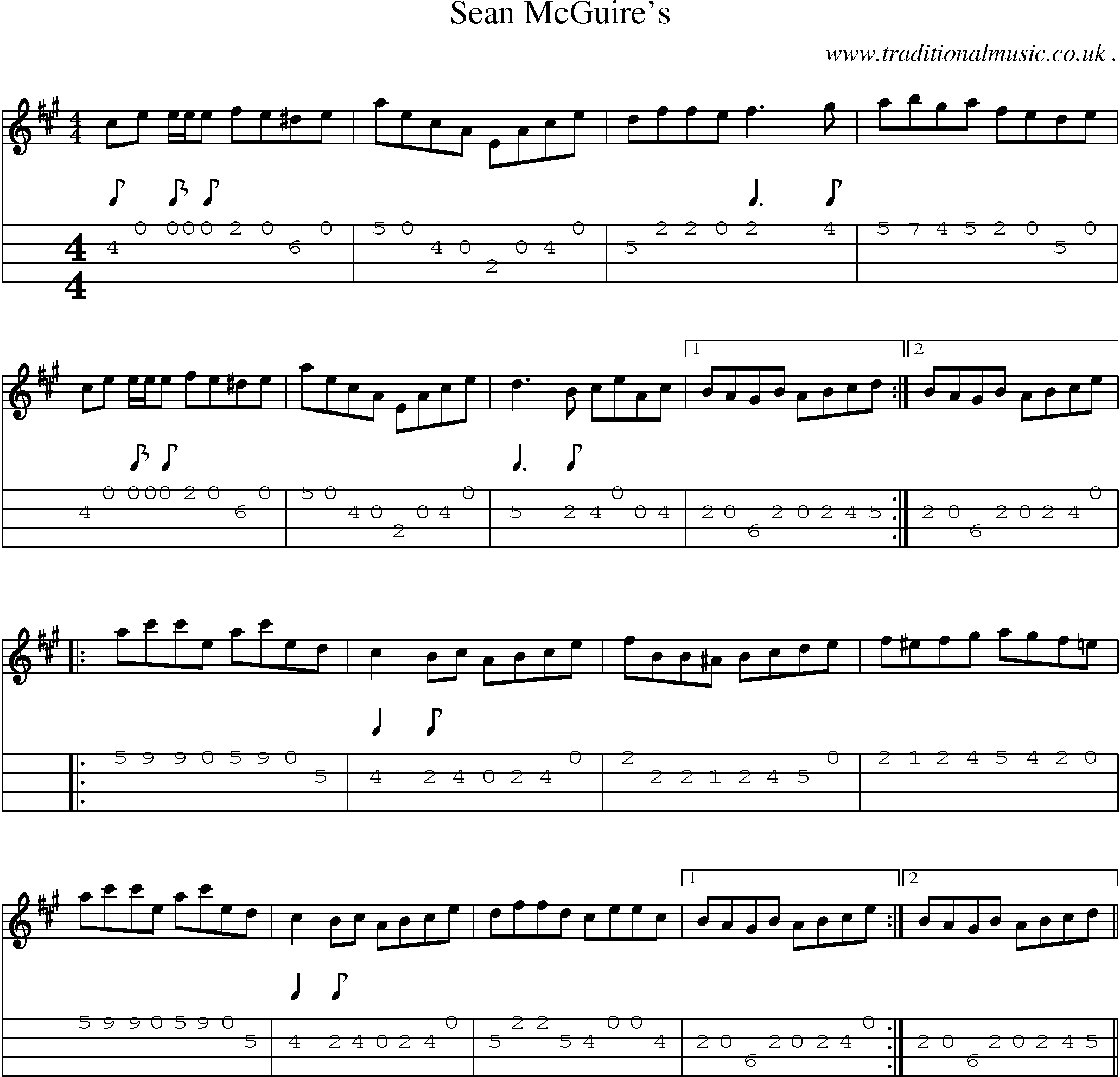 Sheet-Music and Mandolin Tabs for Sean Mcguires