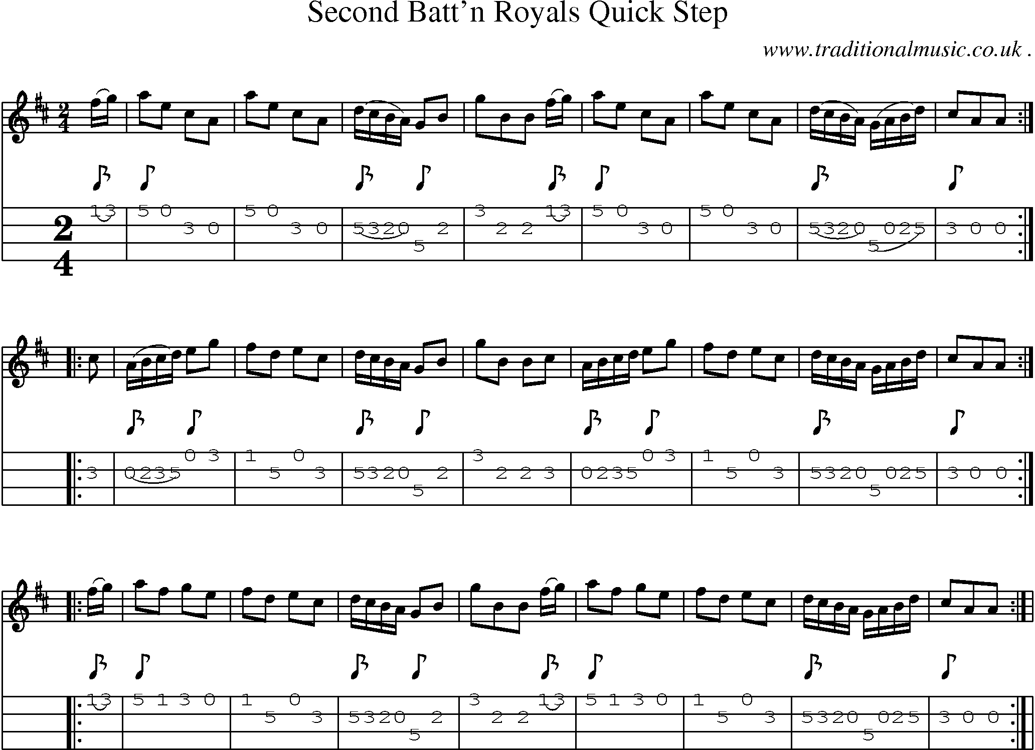 Sheet-Music and Mandolin Tabs for Second Battn Royals Quick Step
