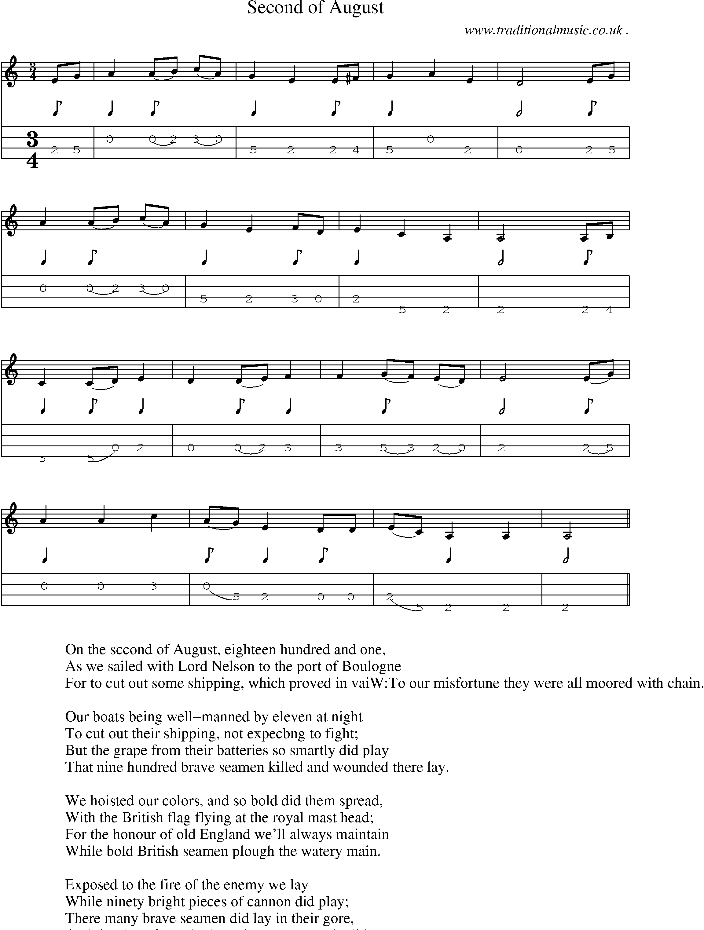 Sheet-Music and Mandolin Tabs for Second Of August