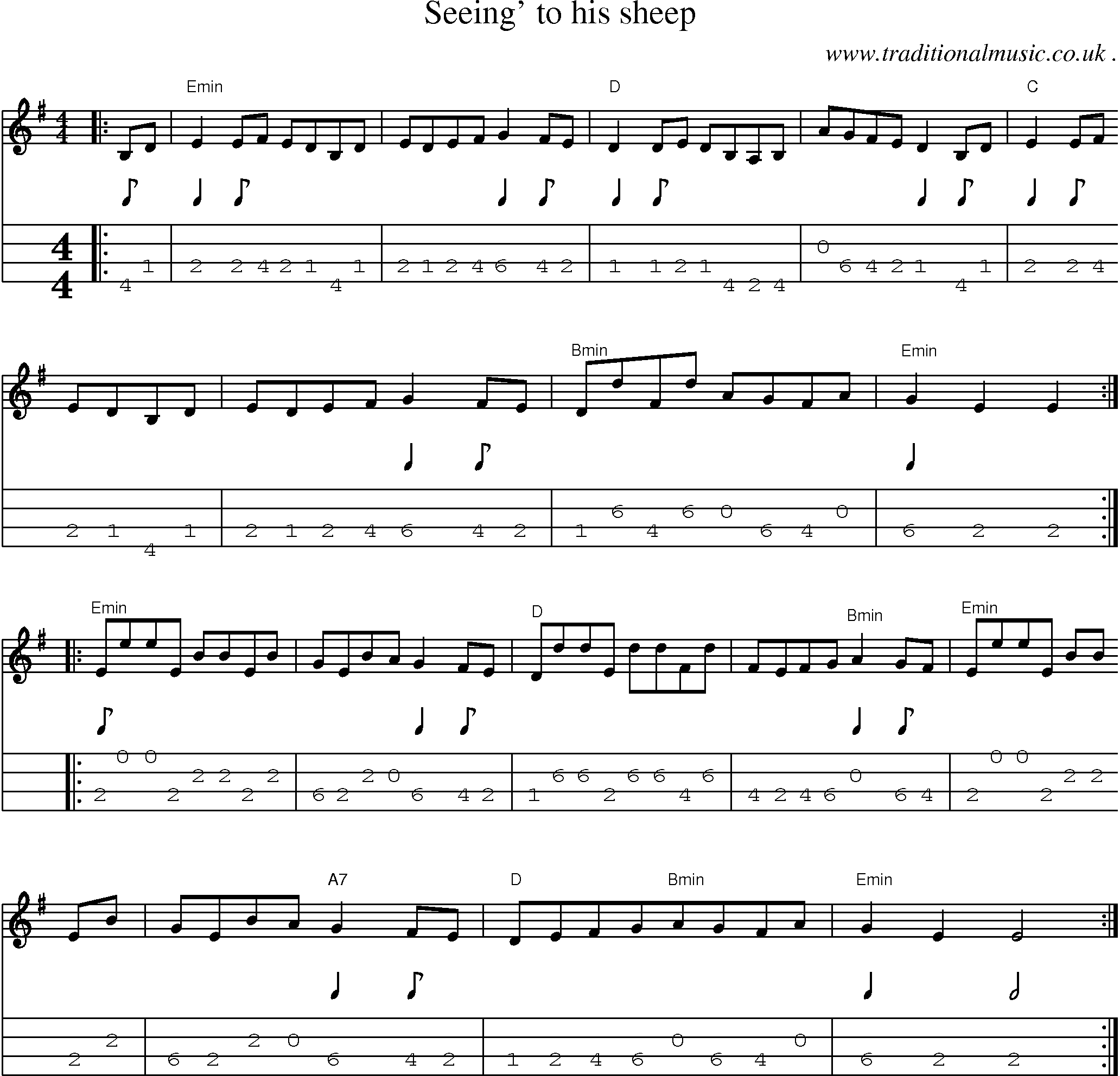Sheet-Music and Mandolin Tabs for Seeing To His Sheep