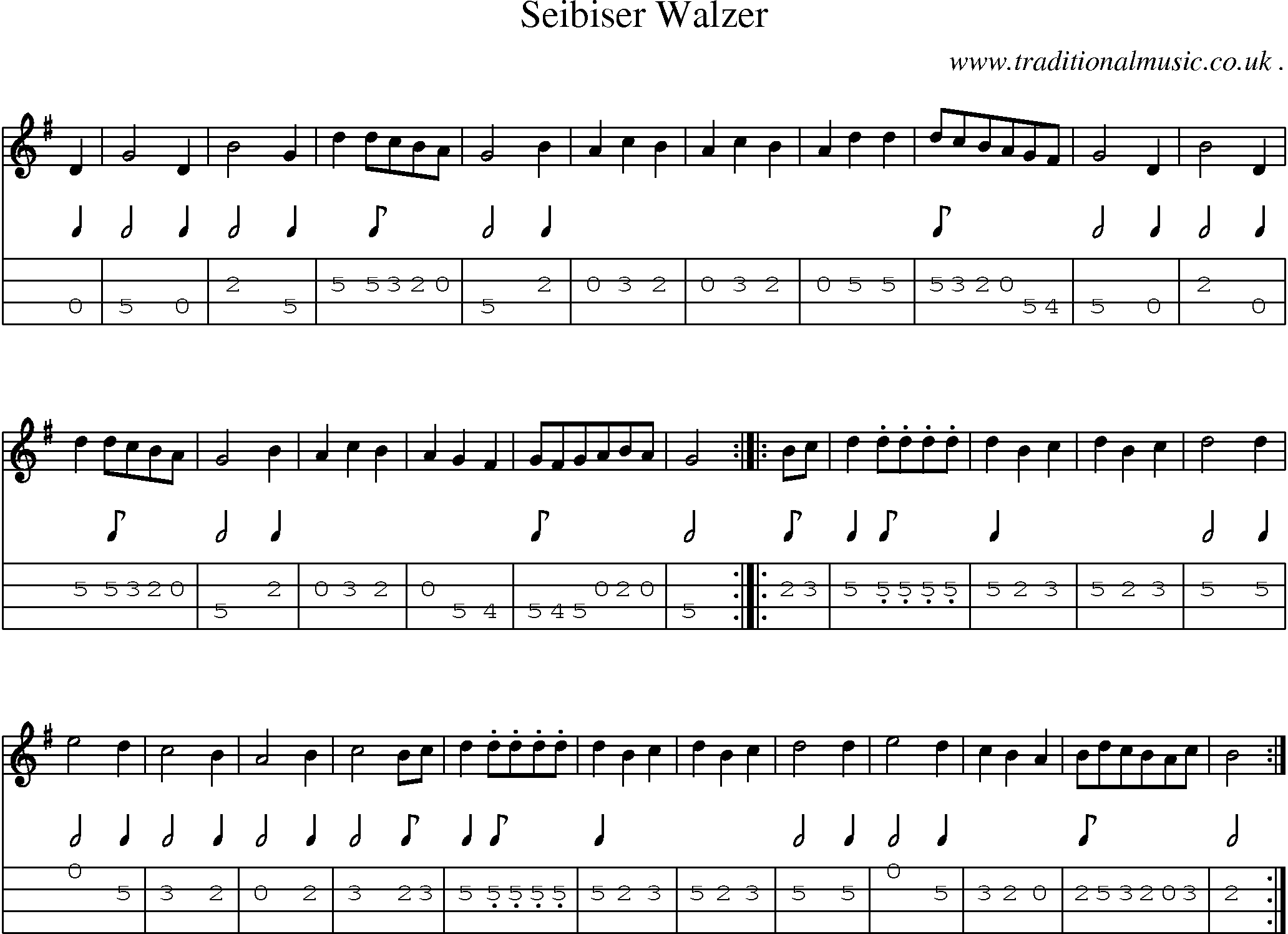 Sheet-Music and Mandolin Tabs for Seibiser Walzer