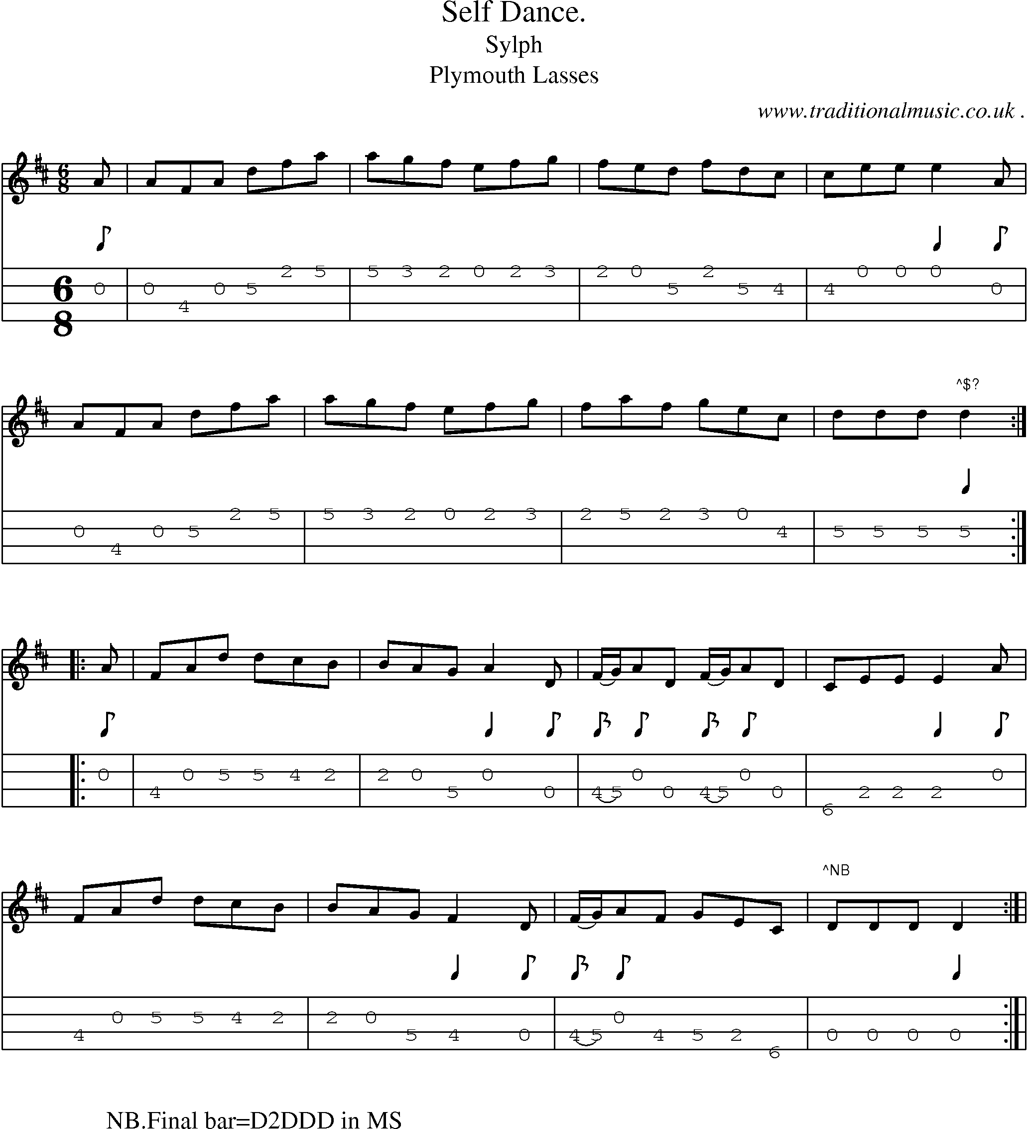 Sheet-Music and Mandolin Tabs for Self Dance
