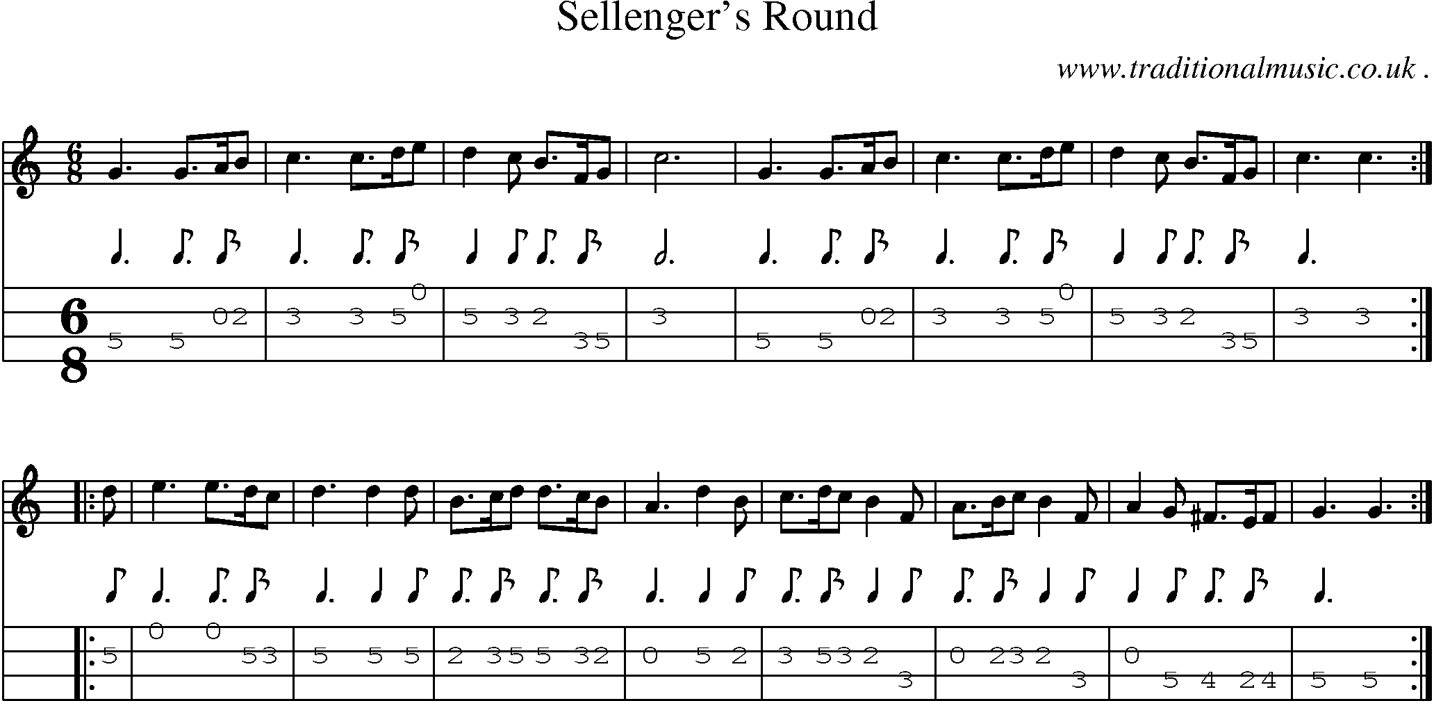 Sheet-Music and Mandolin Tabs for Sellengers Round
