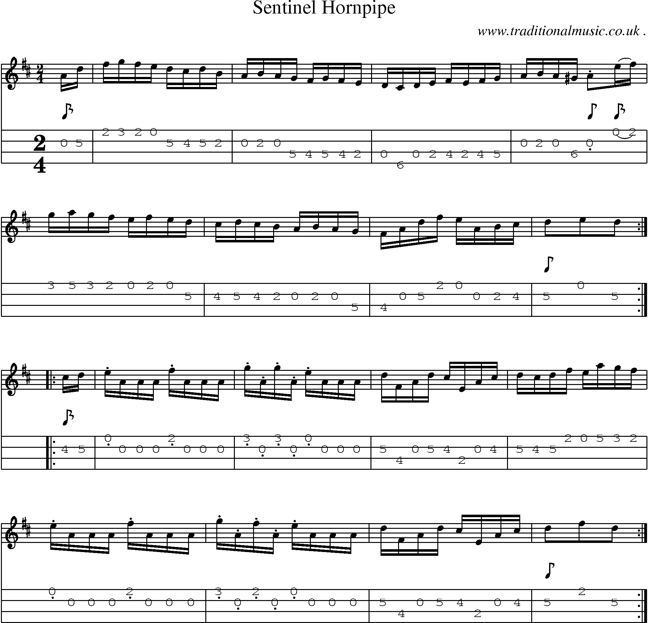 Sheet-Music and Mandolin Tabs for Sentinel Hornpipe