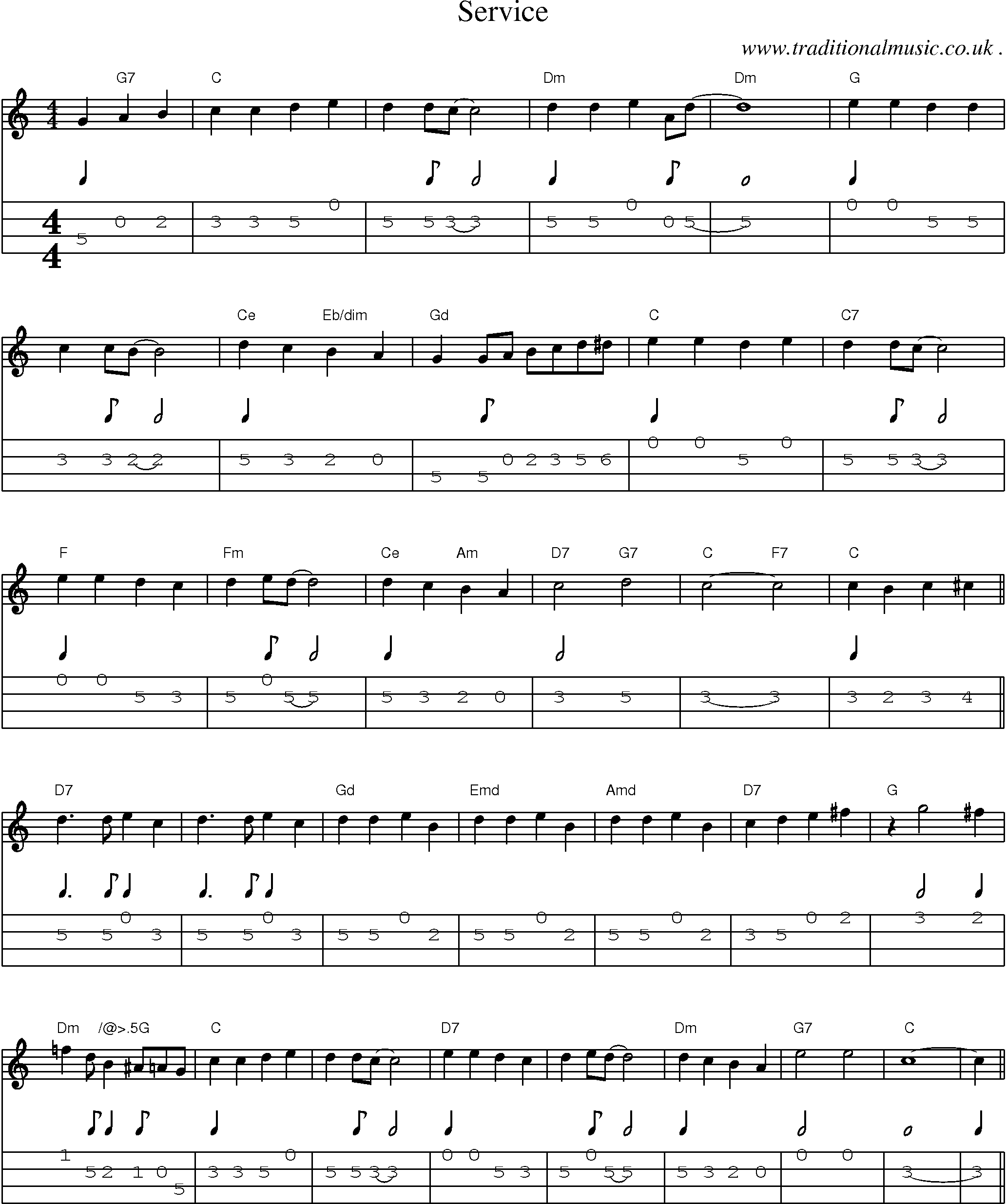 Sheet-Music and Mandolin Tabs for Service
