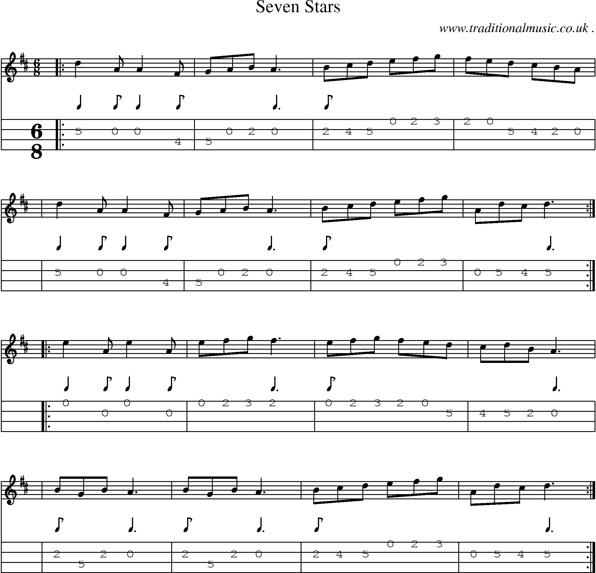 Sheet-Music and Mandolin Tabs for Seven Stars