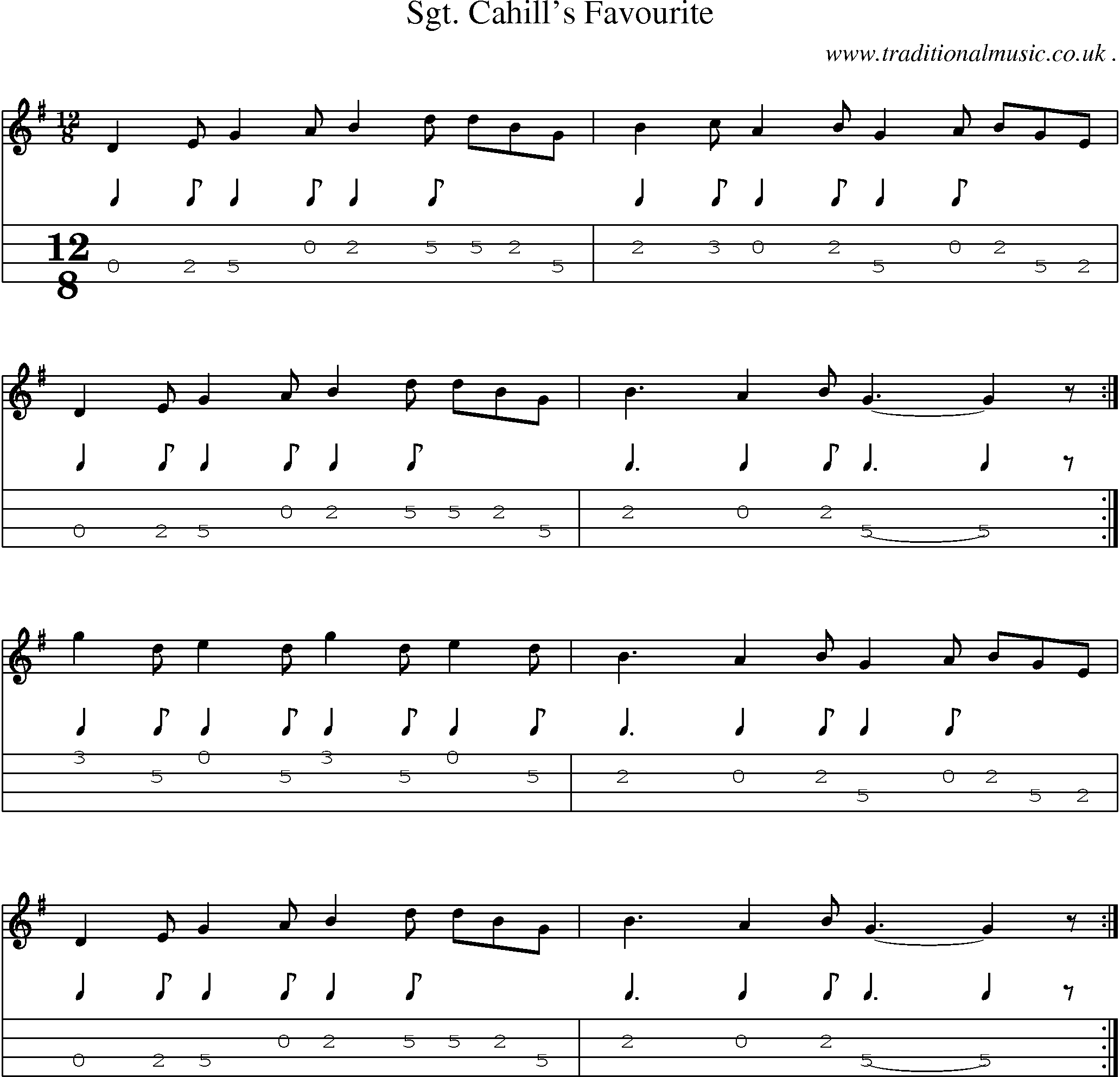 Sheet-Music and Mandolin Tabs for Sgt Cahills Favourite