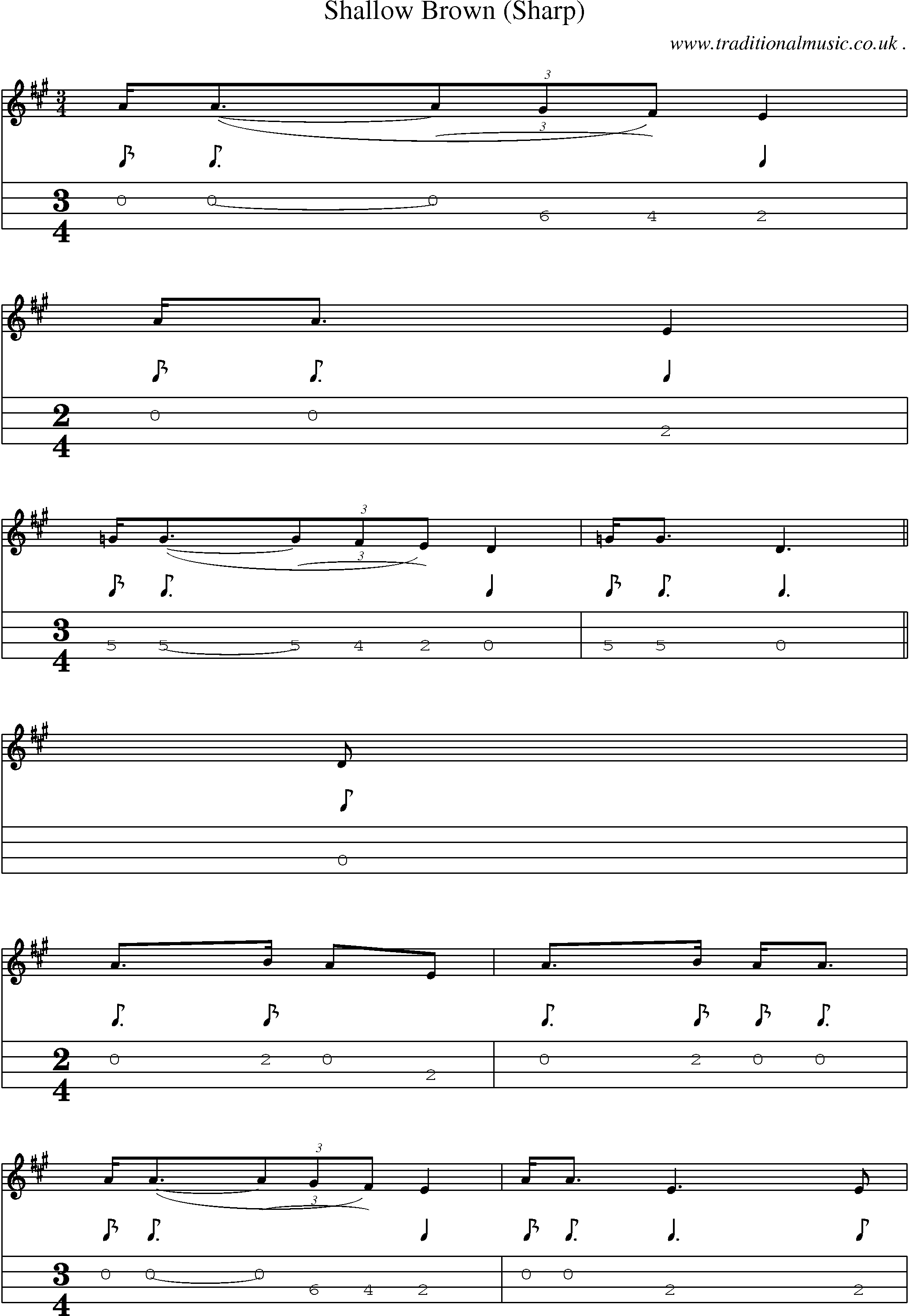 Sheet-Music and Mandolin Tabs for Shallow Brown (sharp)