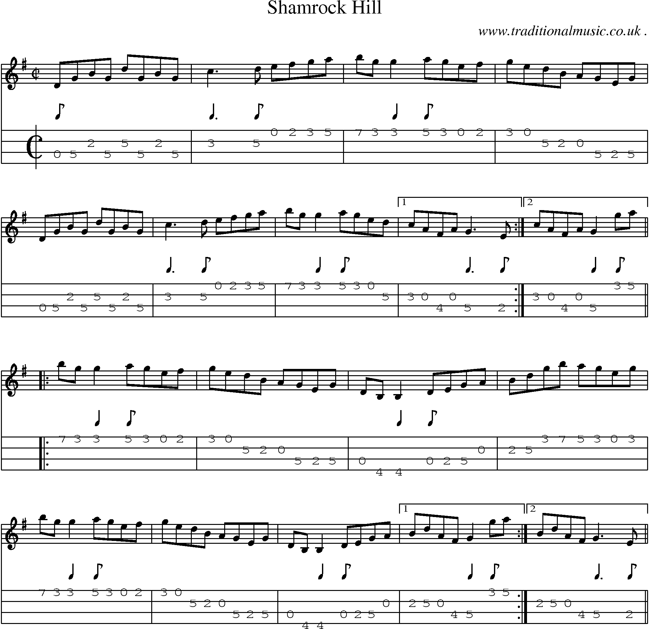 Sheet-Music and Mandolin Tabs for Shamrock Hill