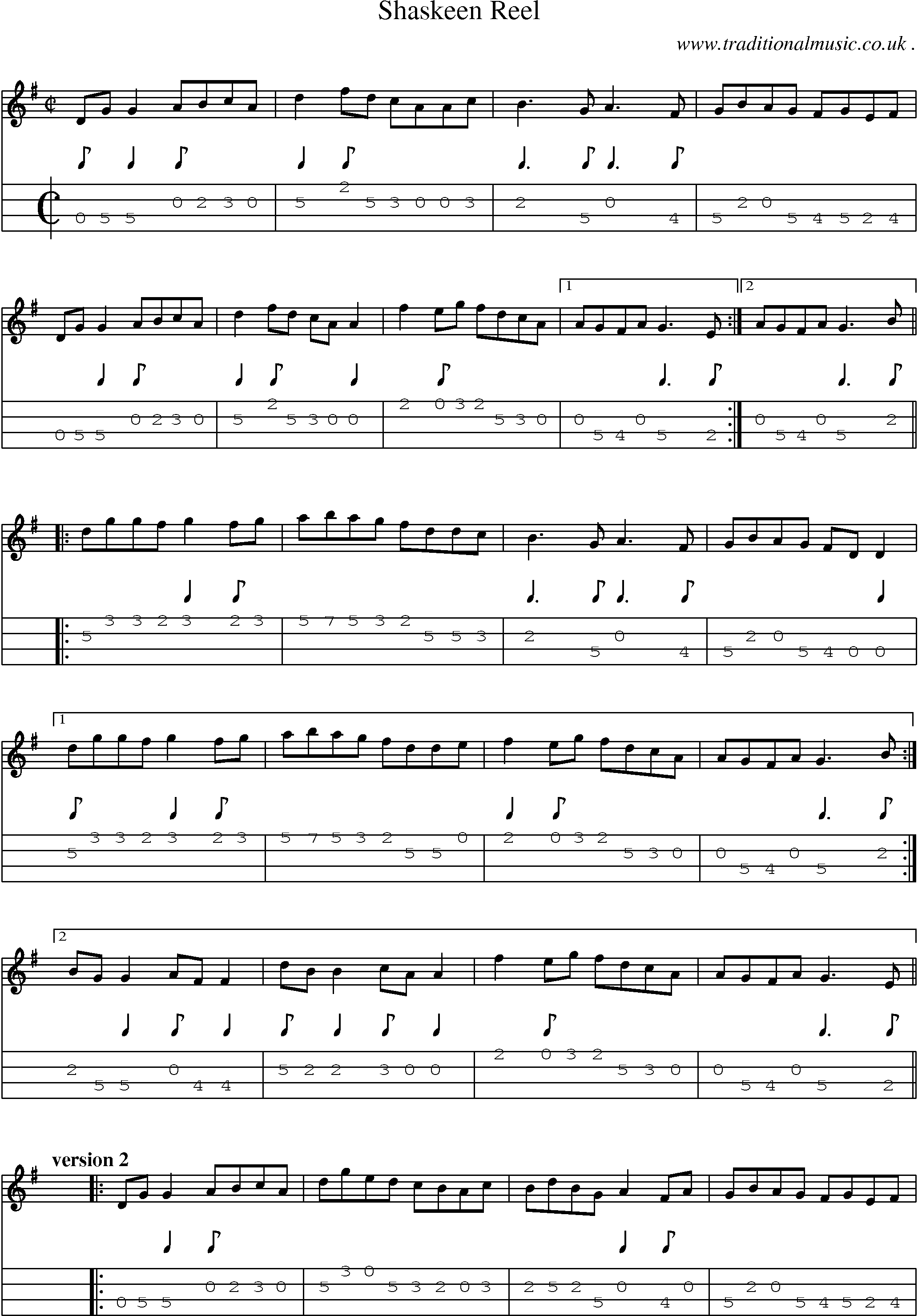 Sheet-Music and Mandolin Tabs for Shaskeen Reel