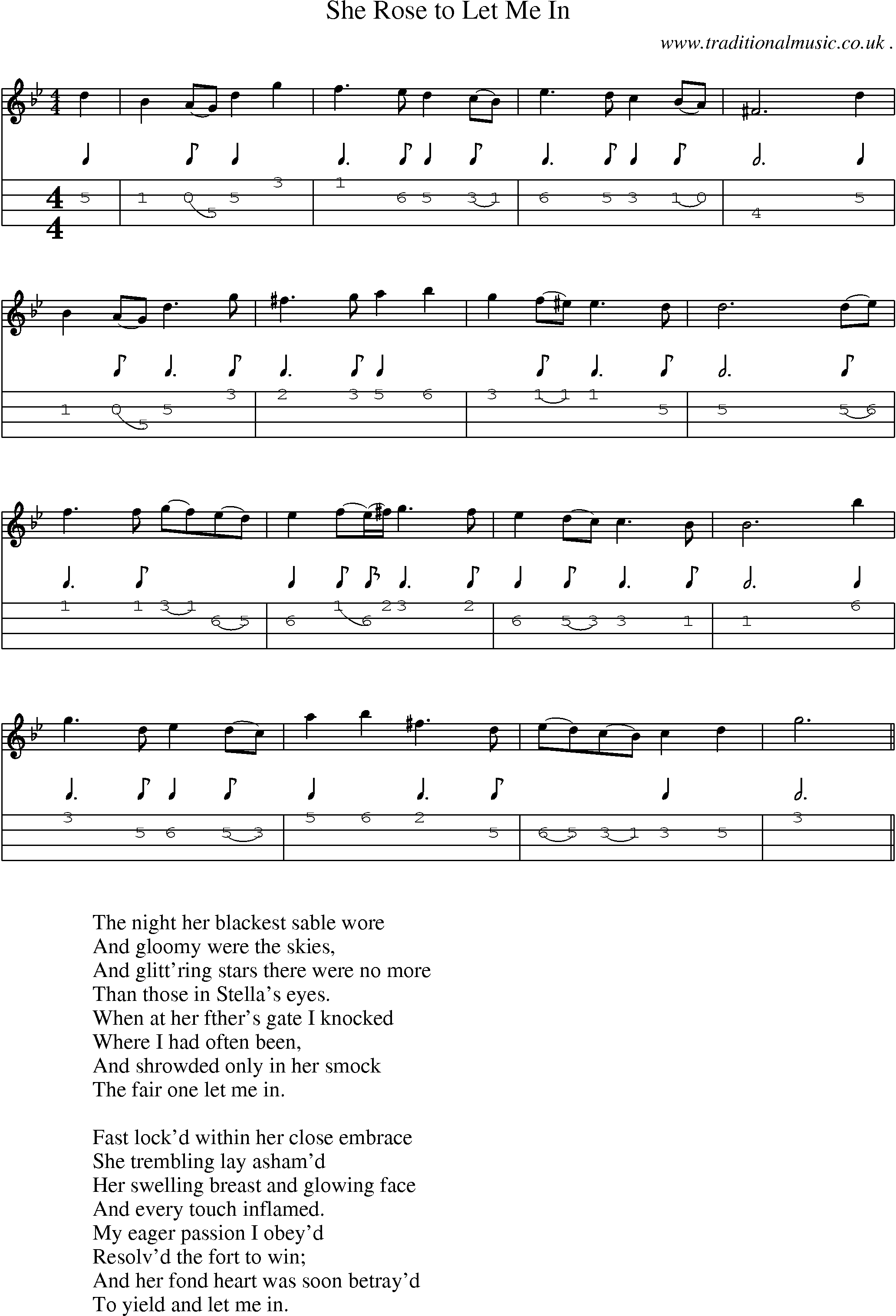Sheet-Music and Mandolin Tabs for She Rose To Let Me In