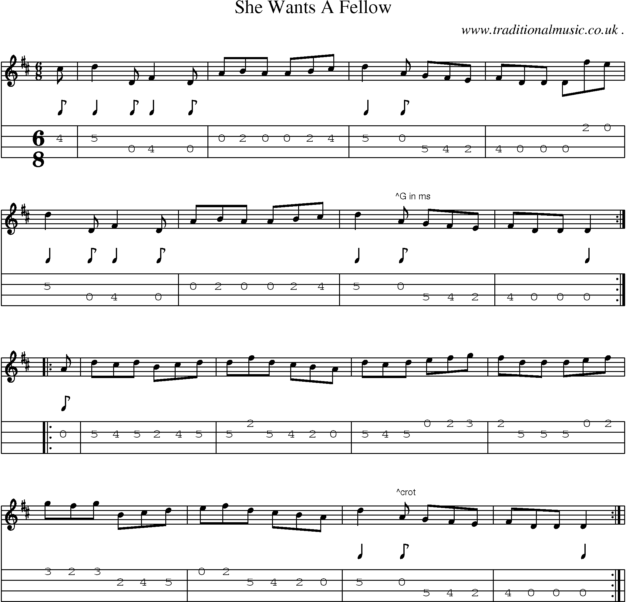 Sheet-Music and Mandolin Tabs for She Wants A Fellow