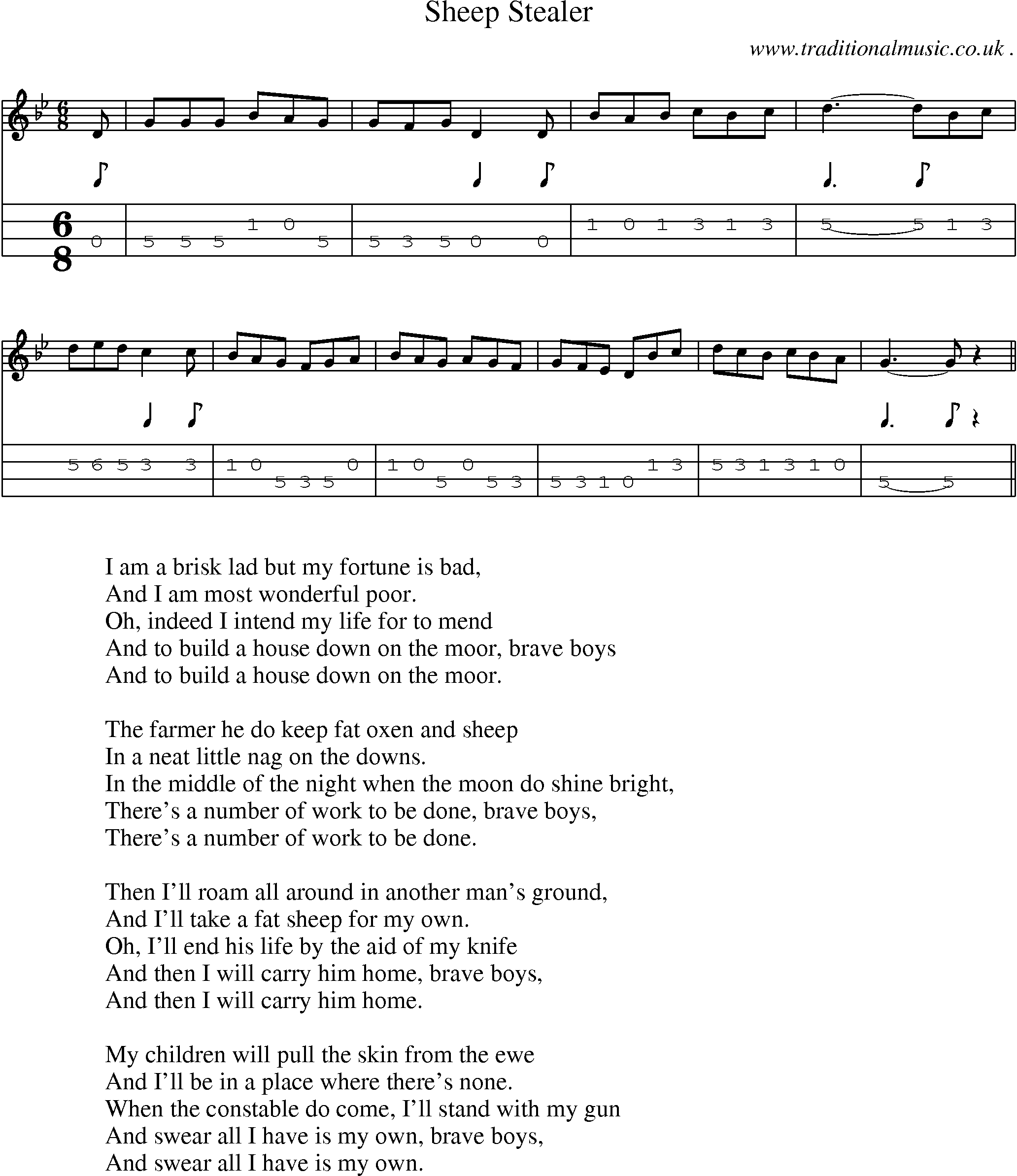 Sheet-Music and Mandolin Tabs for Sheep Stealer